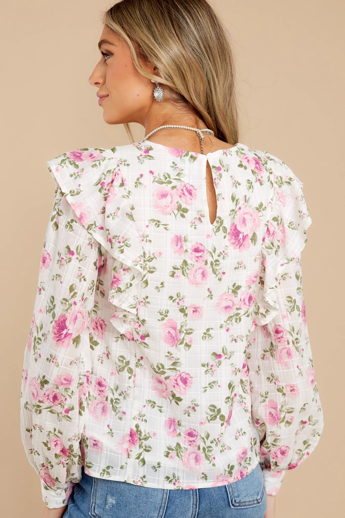 A Different Story Ivory Floral Print Cotton Top