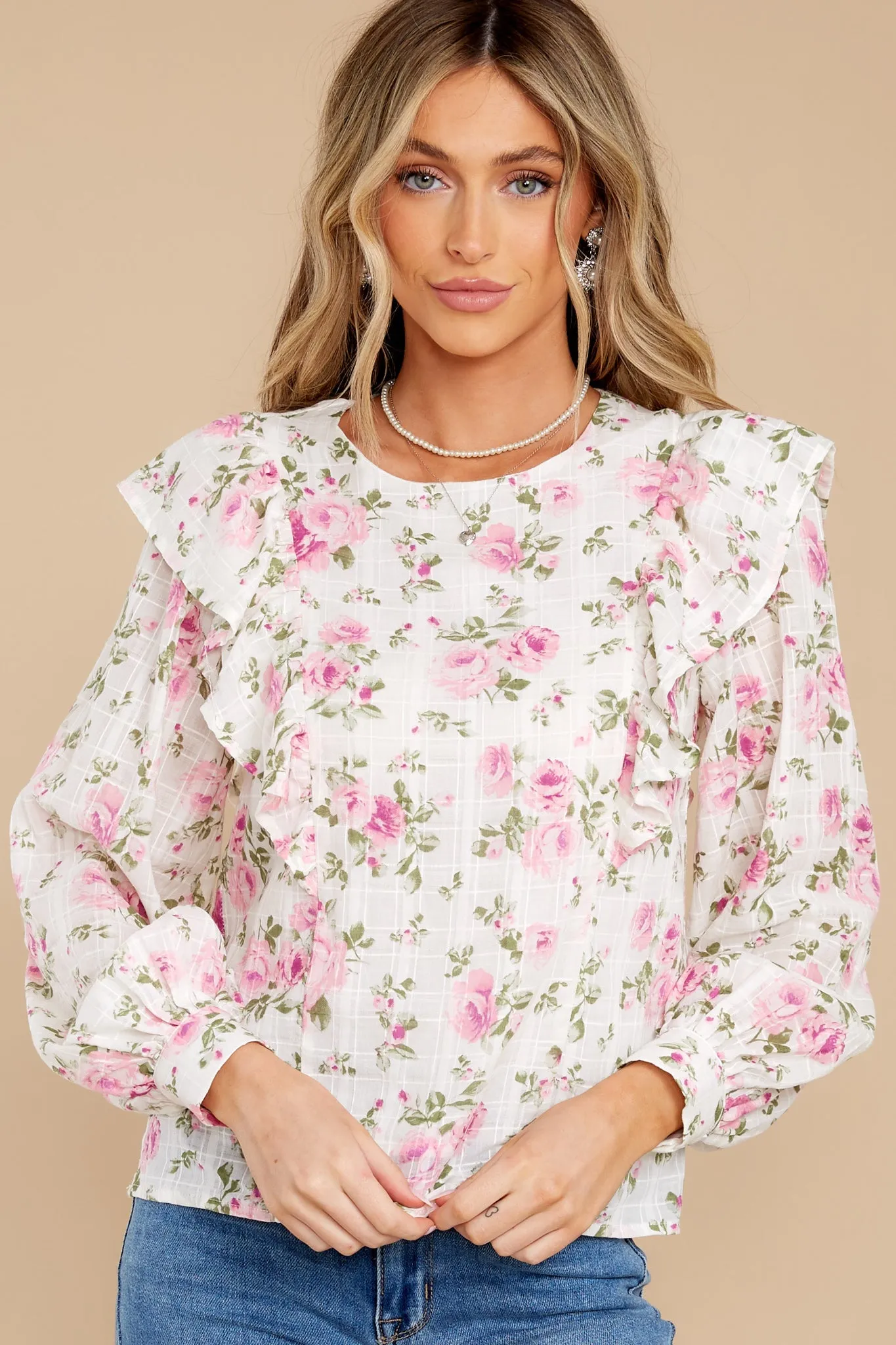 A Different Story Ivory Floral Print Cotton Top