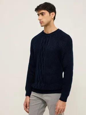 Ascot Navy Knitted Relaxed-Fit Sweater