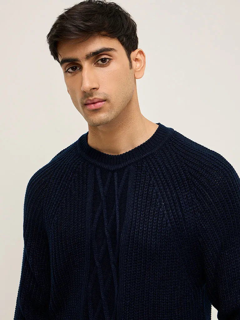 Ascot Navy Knitted Relaxed-Fit Sweater