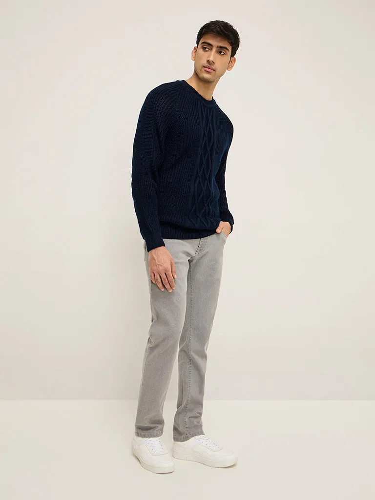 Ascot Navy Knitted Relaxed-Fit Sweater