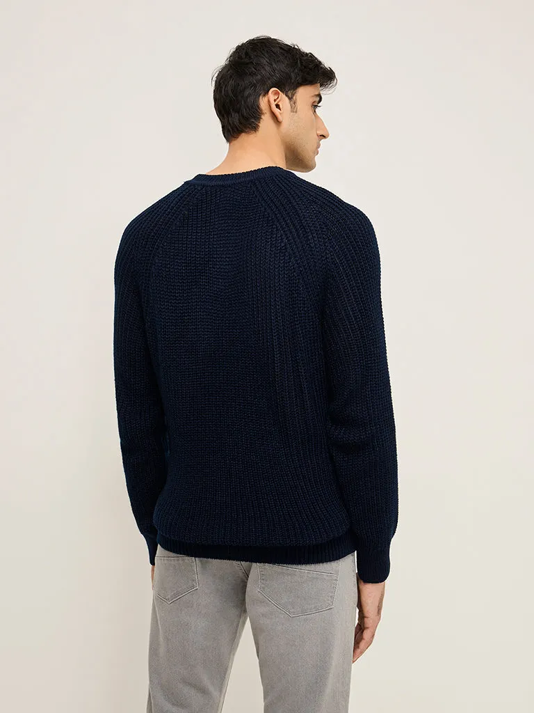 Ascot Navy Knitted Relaxed-Fit Sweater