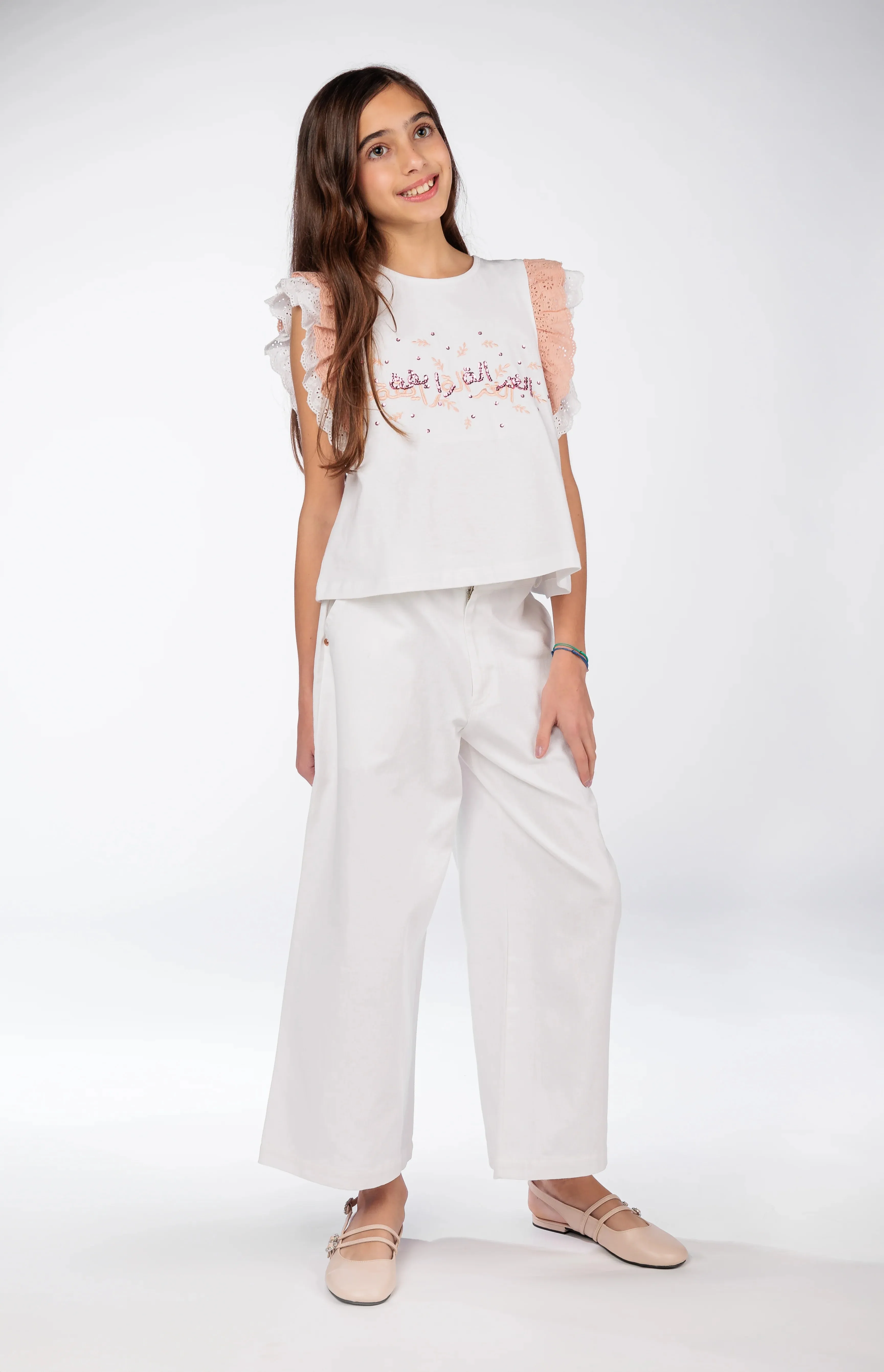 Big Girl White Jeans with Embroidery