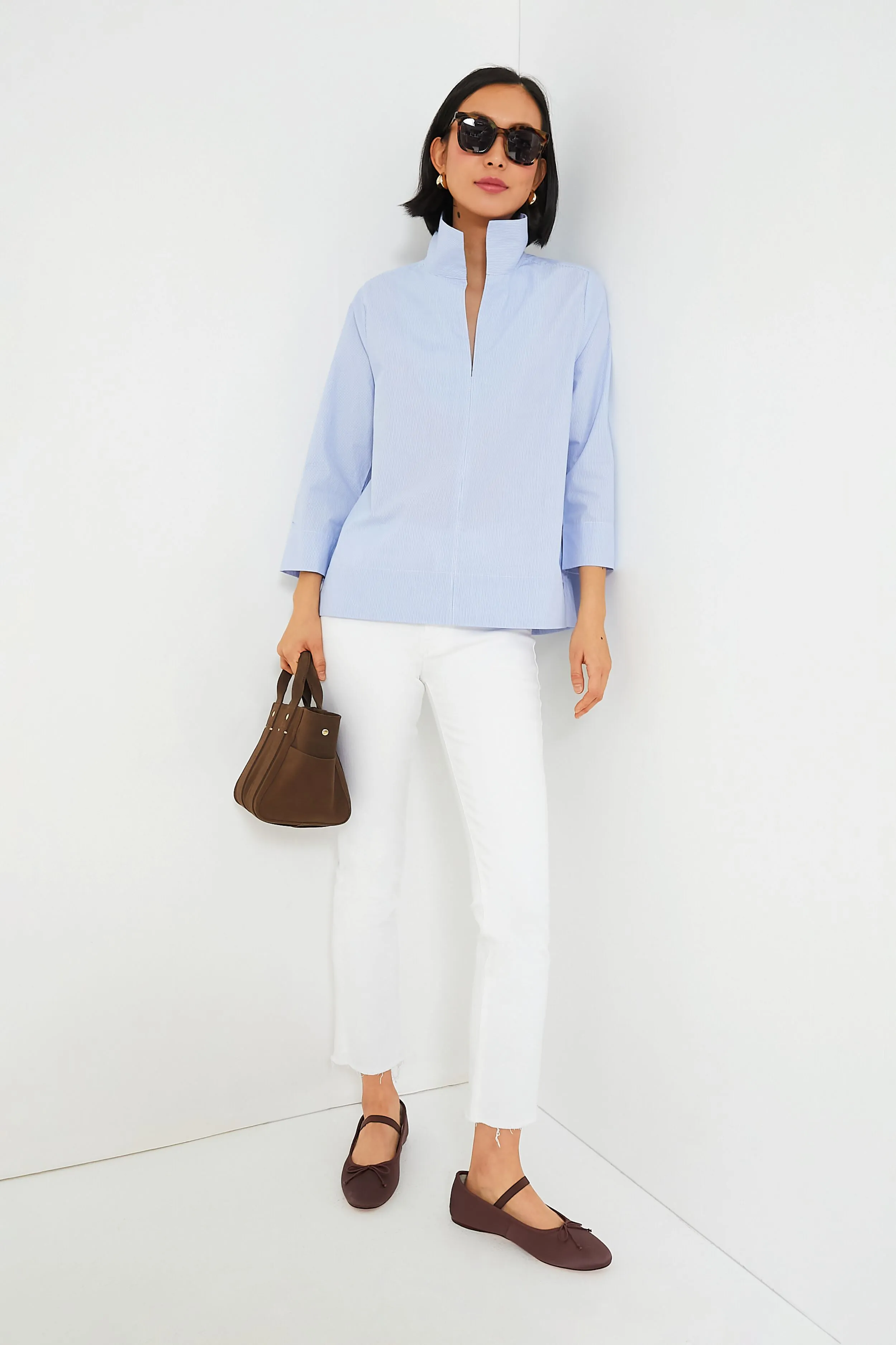 Blue Sullivan Stand Collar Blouse