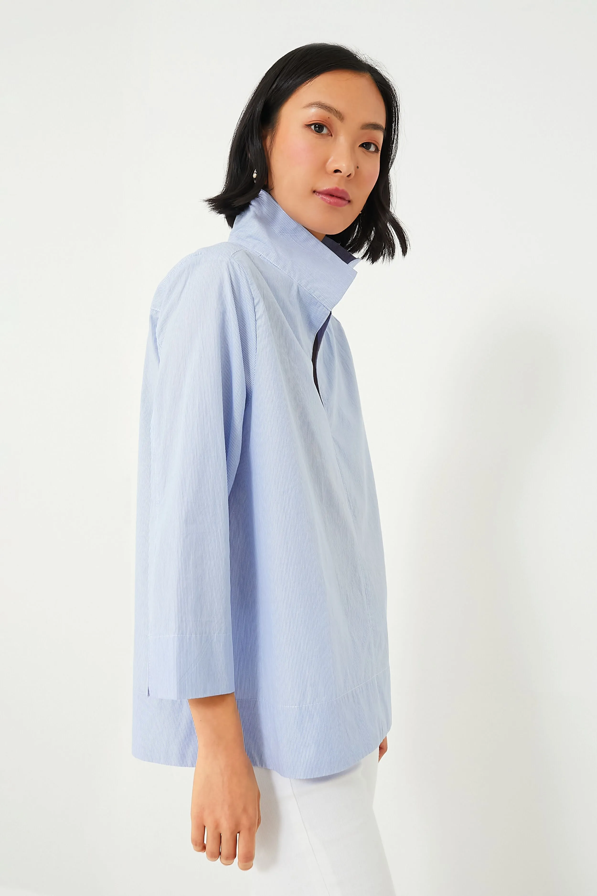 Blue Sullivan Stand Collar Blouse