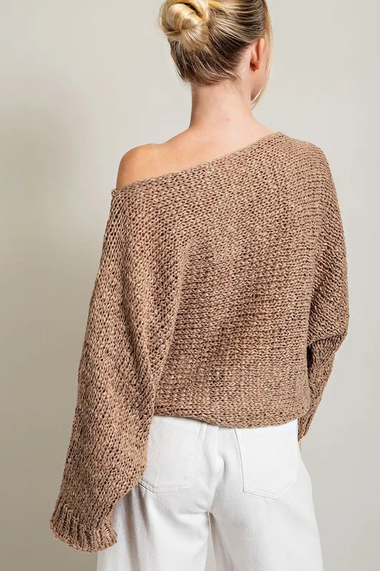 Boat Neck Knit Sweater in Mocha