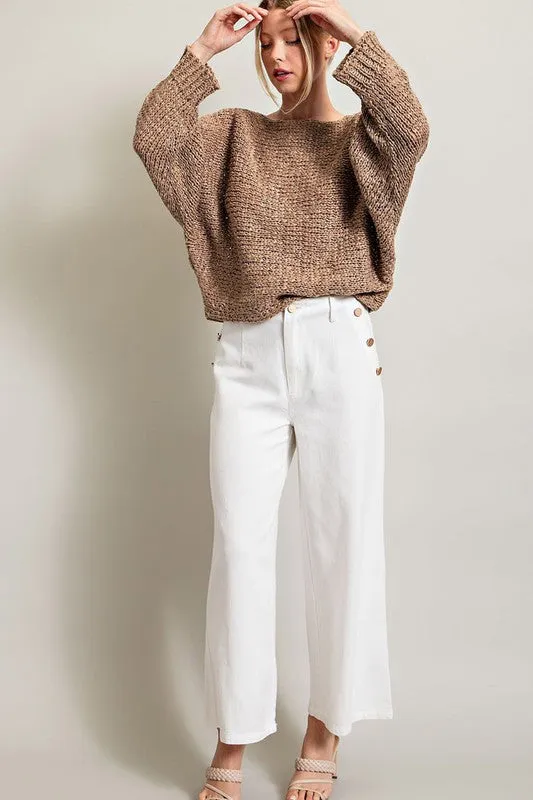 Boat Neck Knit Sweater in Mocha