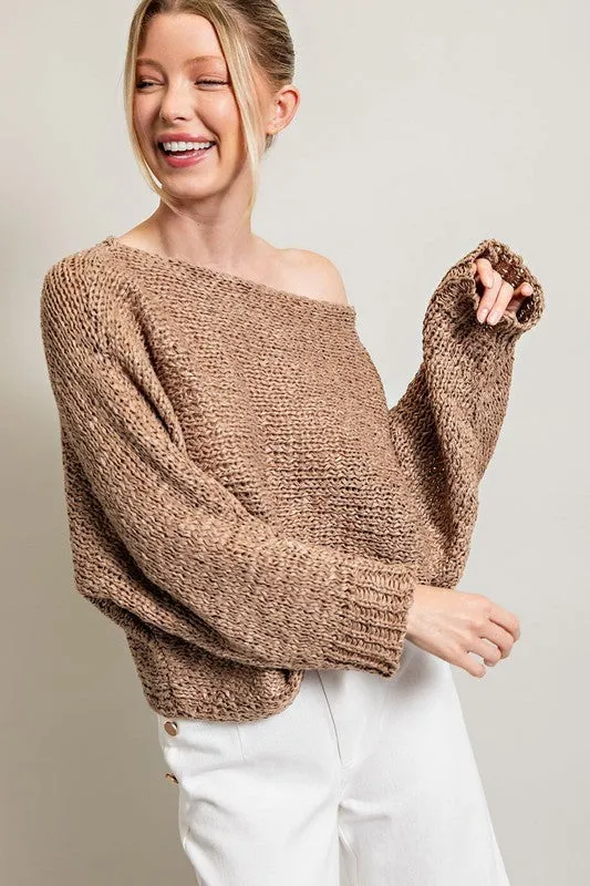 Boat Neck Knit Sweater in Mocha