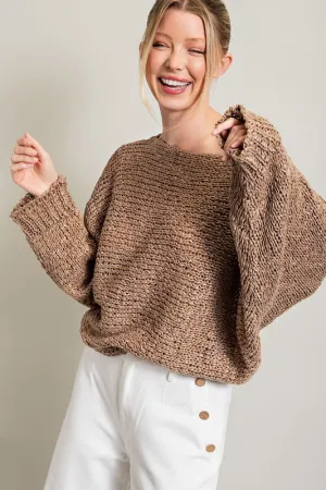 Boat Neck Knit Sweater in Mocha