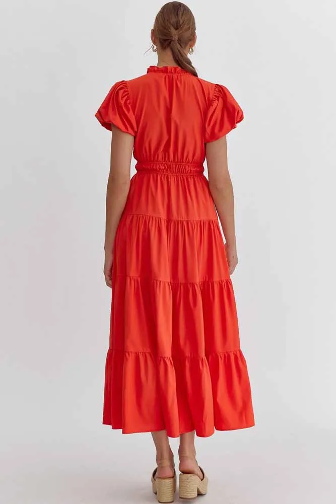 Bubble Midi Dress in Red by Entro