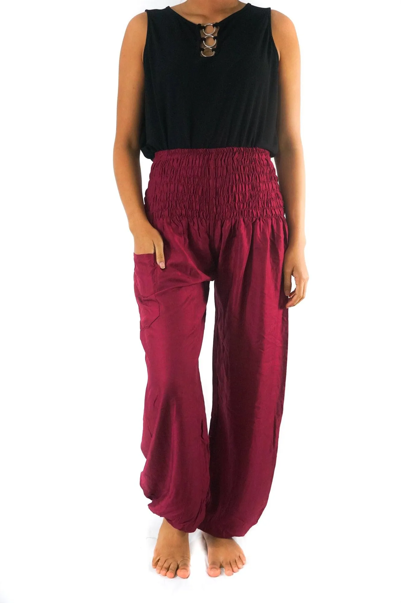 Burgundy Women Boho Pants Hippie Pants Yoga Pants Harem