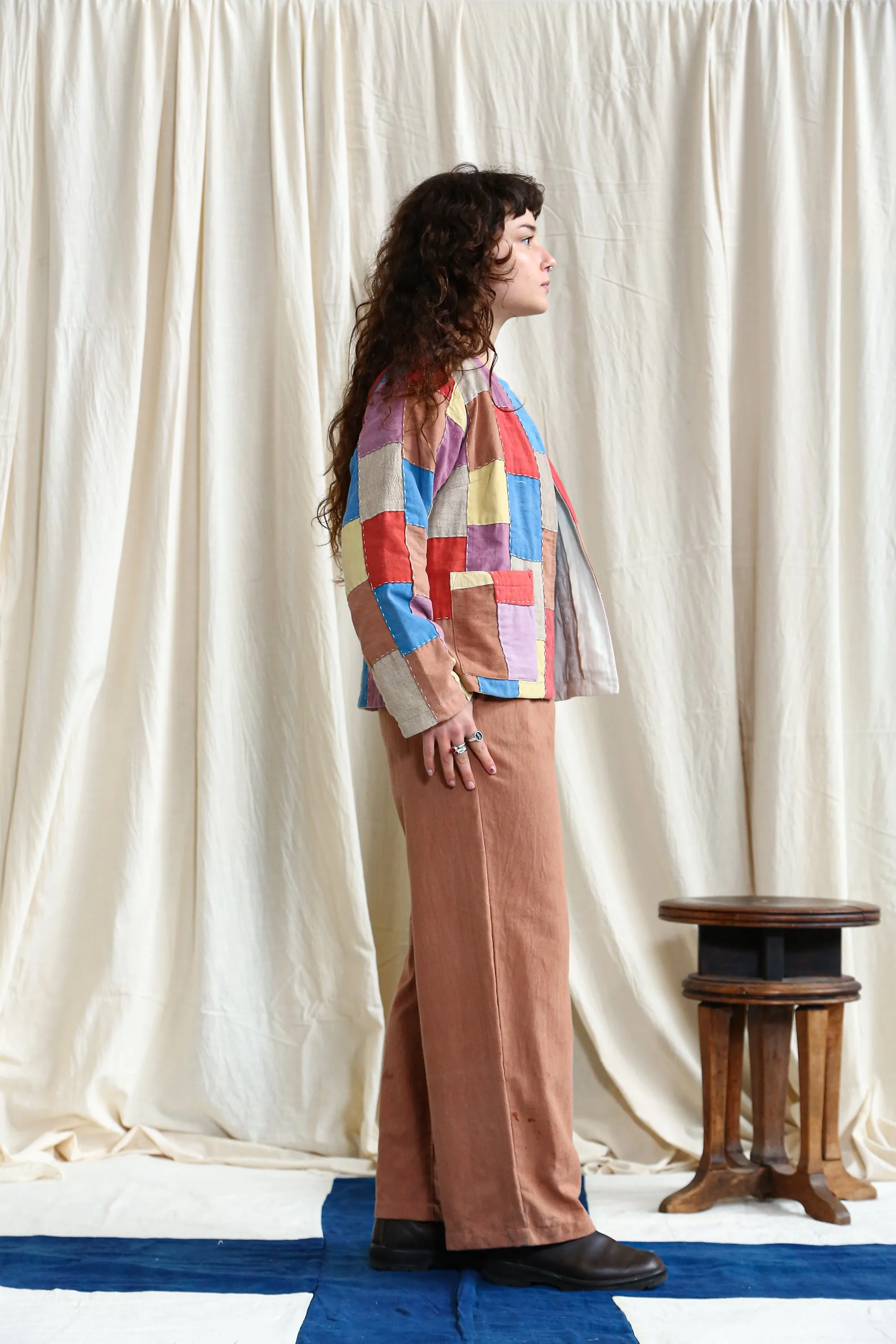 Button Pants Patchwork Catechu Dye