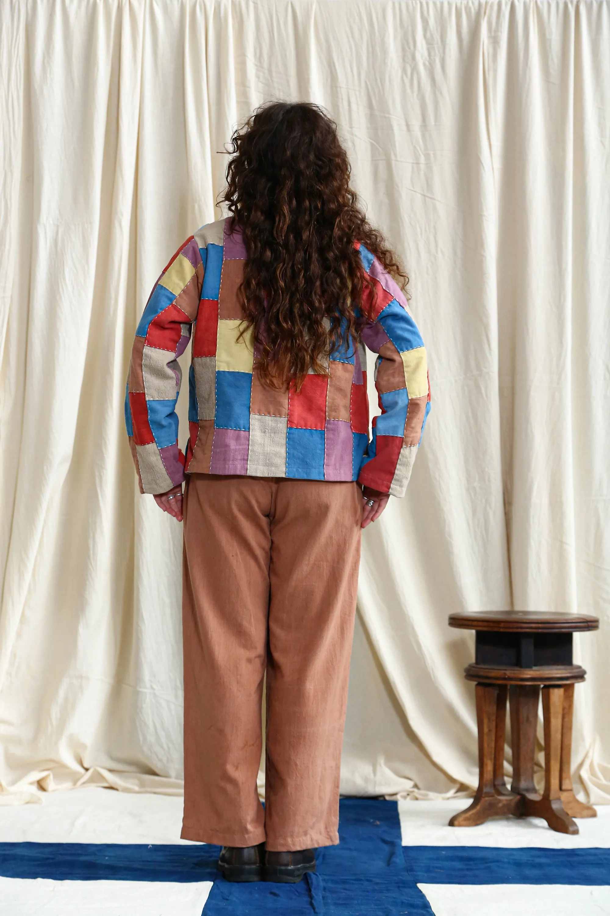 Button Pants Patchwork Catechu Dye