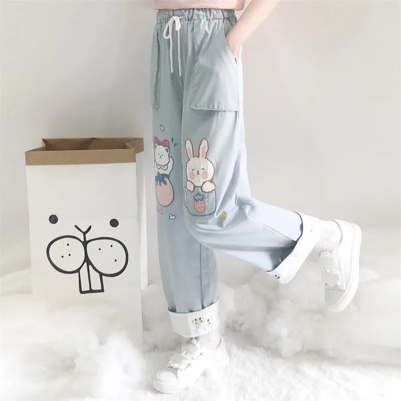 Cute bear embroidered casual pants  PL52532