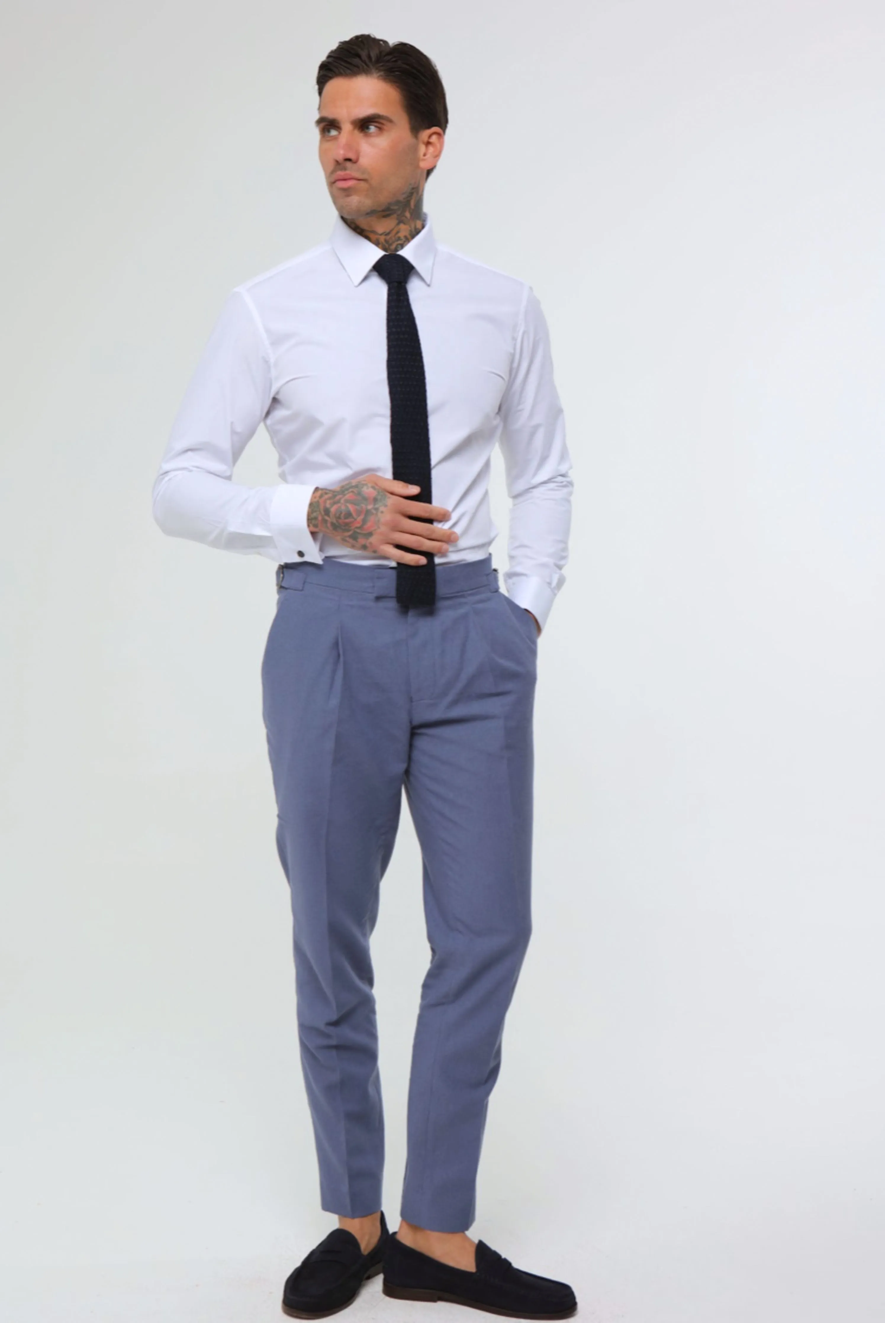 DECORATE Cotton Linen Blend Trouser in Blue