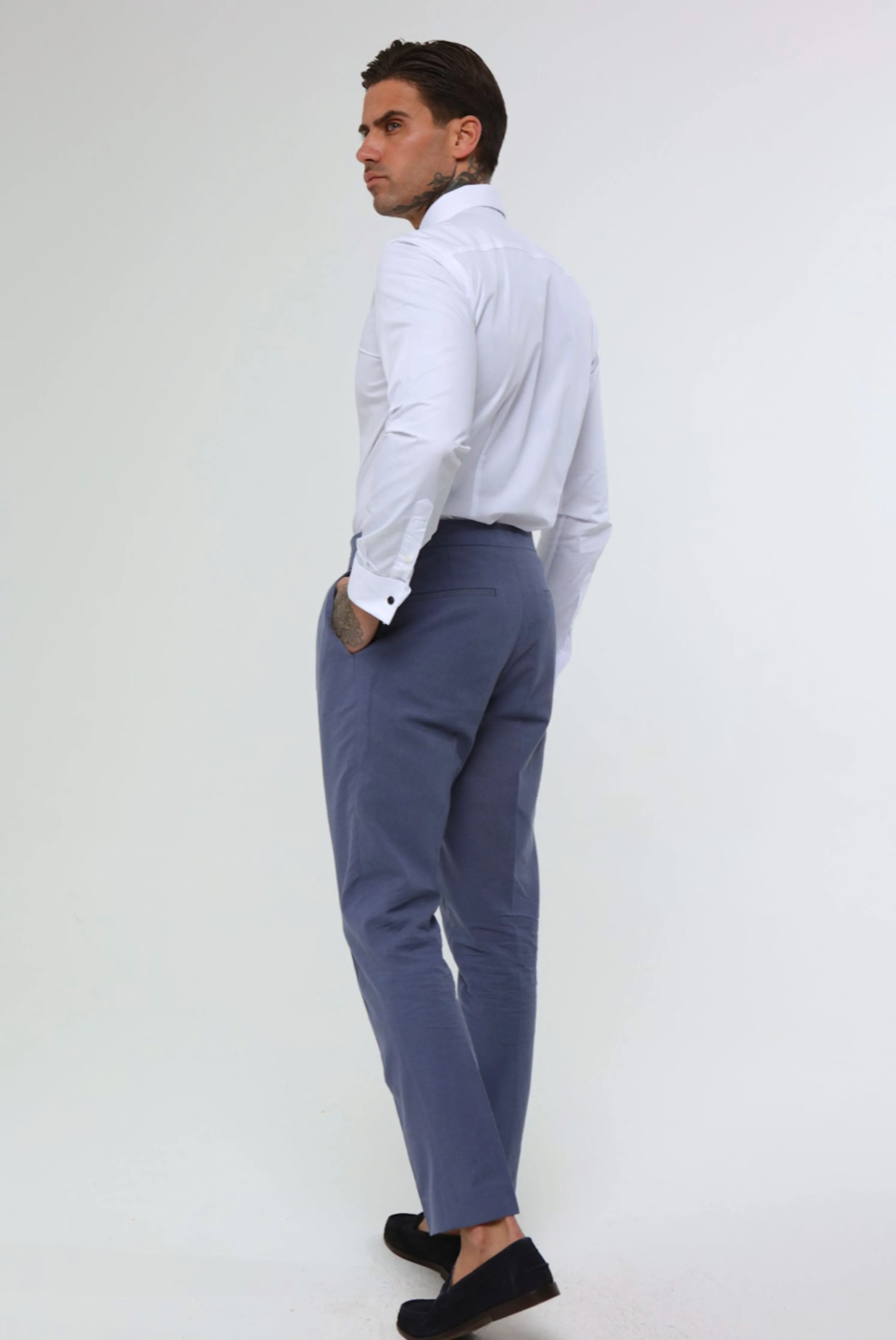 DECORATE Cotton Linen Blend Trouser in Blue