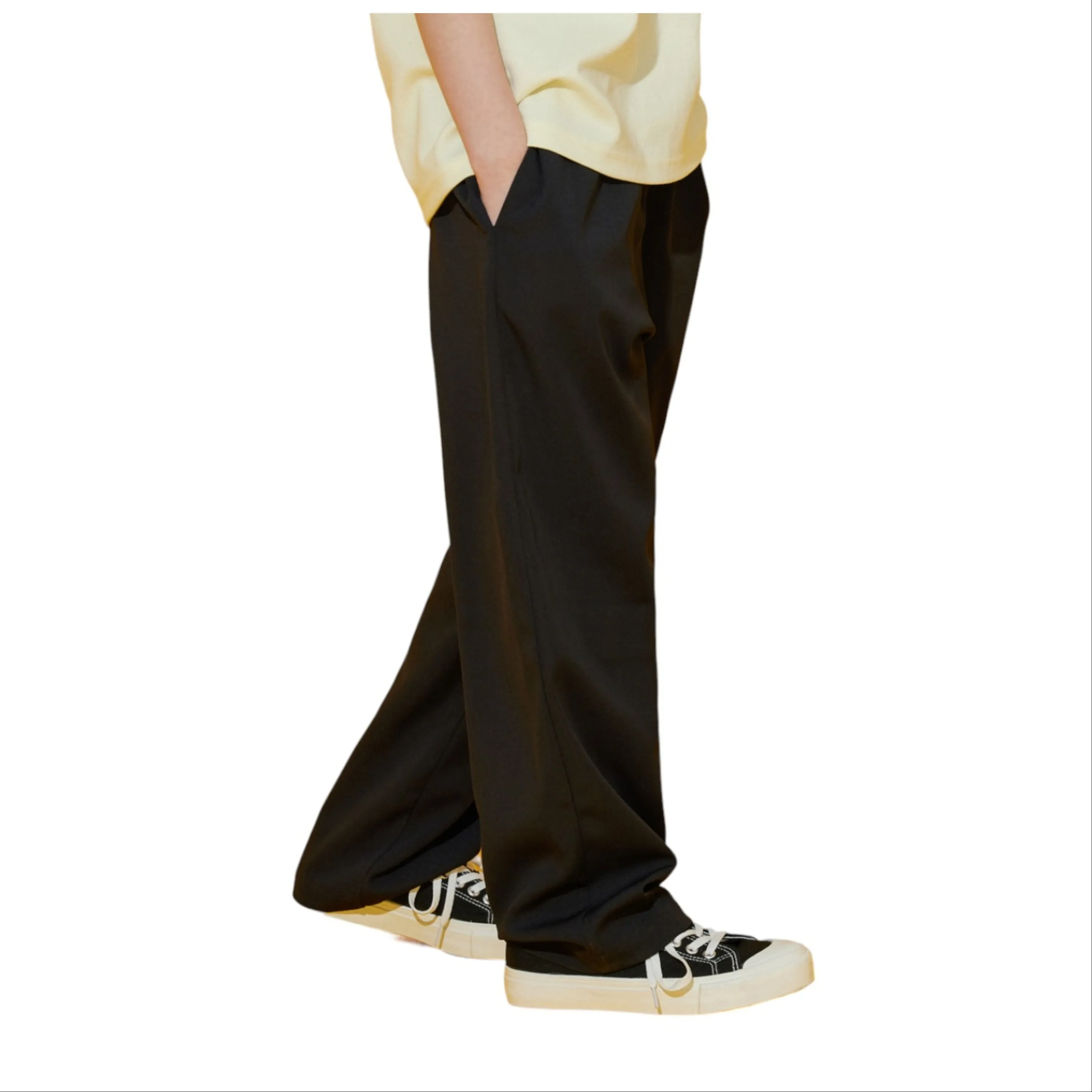 EDUARDO Unisex Youth Wide Cool Moist Banding Slacks Elastic Waist with Pockets Pants.