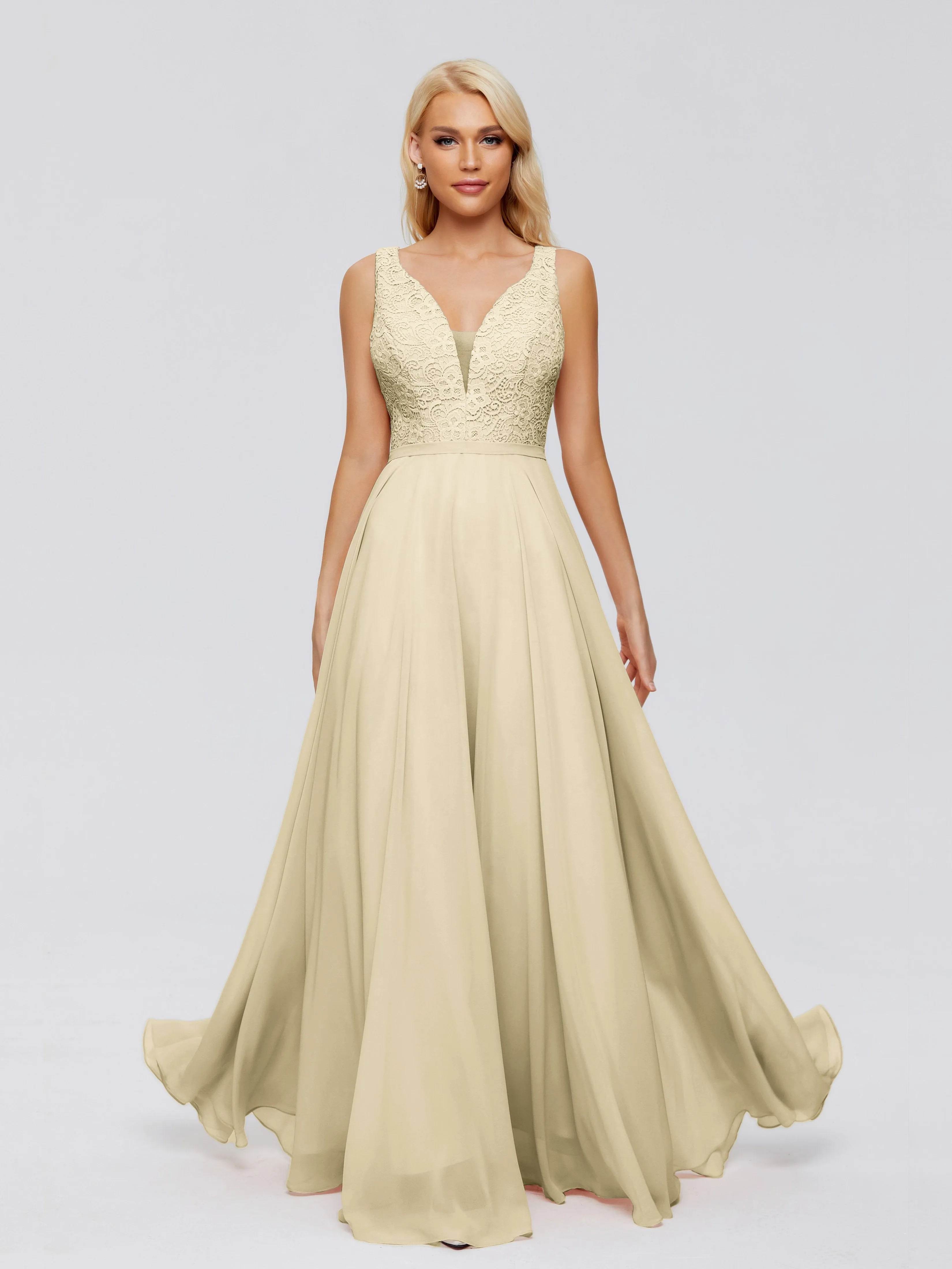 Eliza A-line V Neck Flowy Chiffon Bridesmaid Dresses