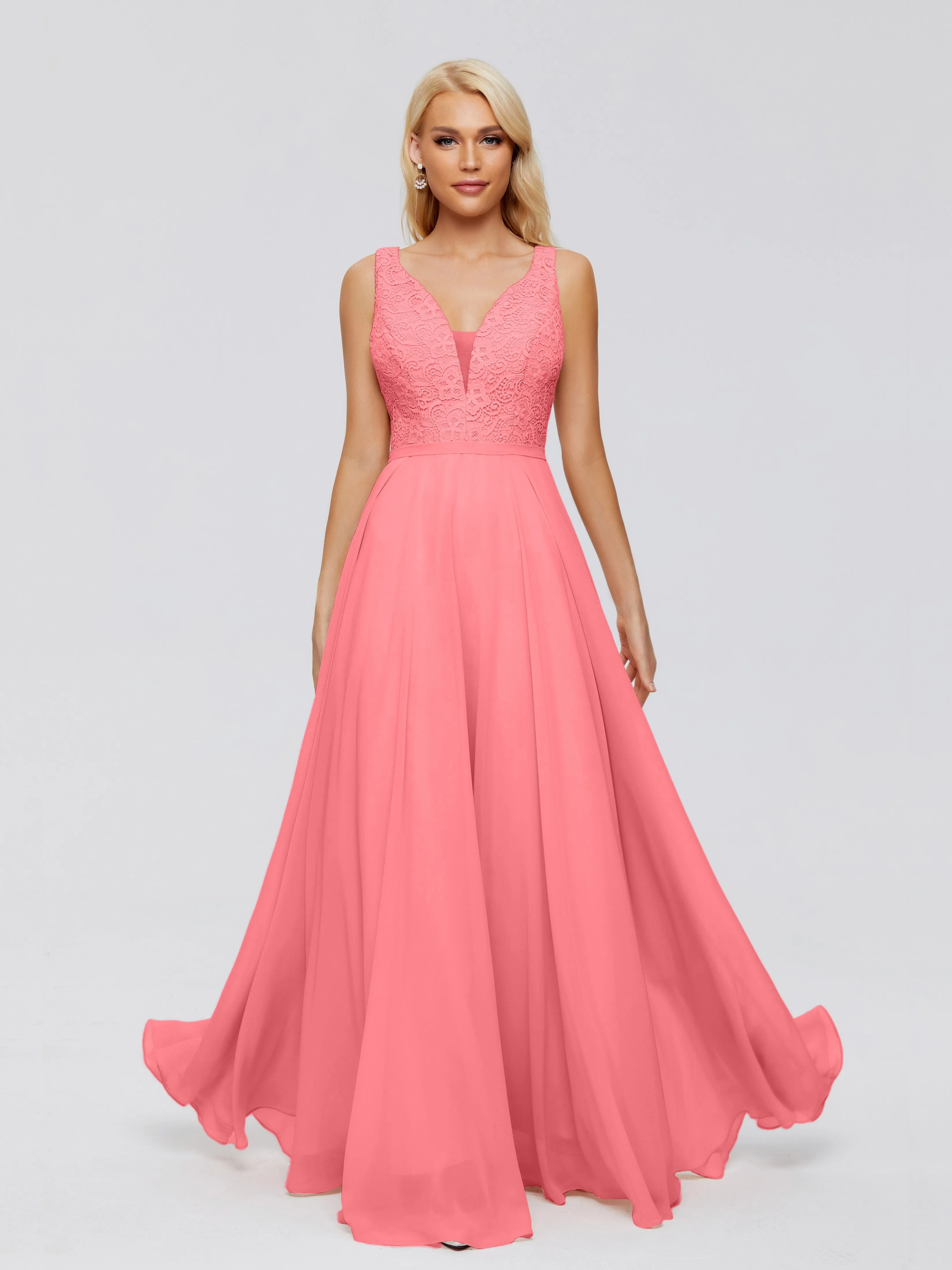 Eliza A-line V Neck Flowy Chiffon Bridesmaid Dresses