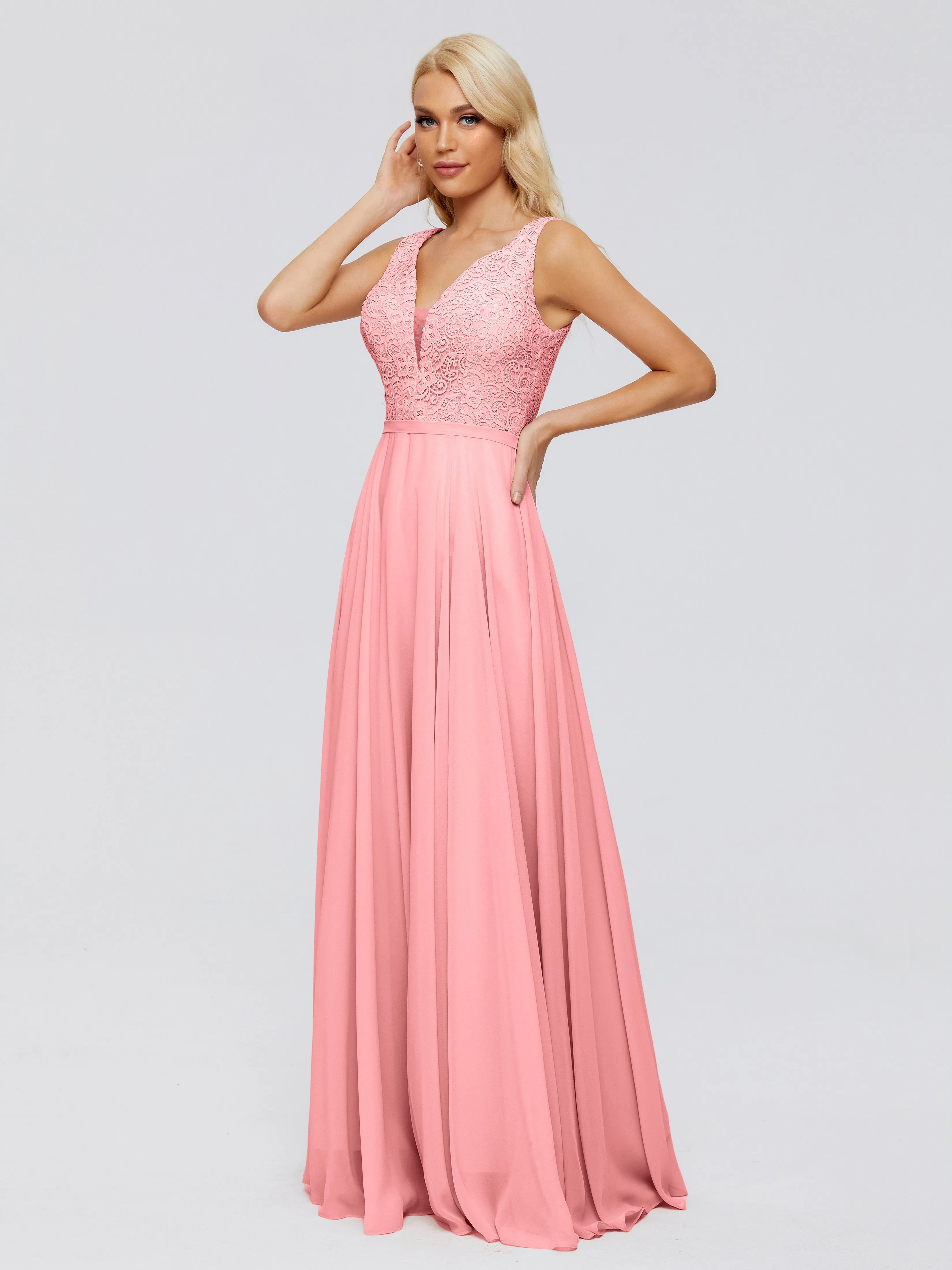 Eliza A-line V Neck Flowy Chiffon Bridesmaid Dresses