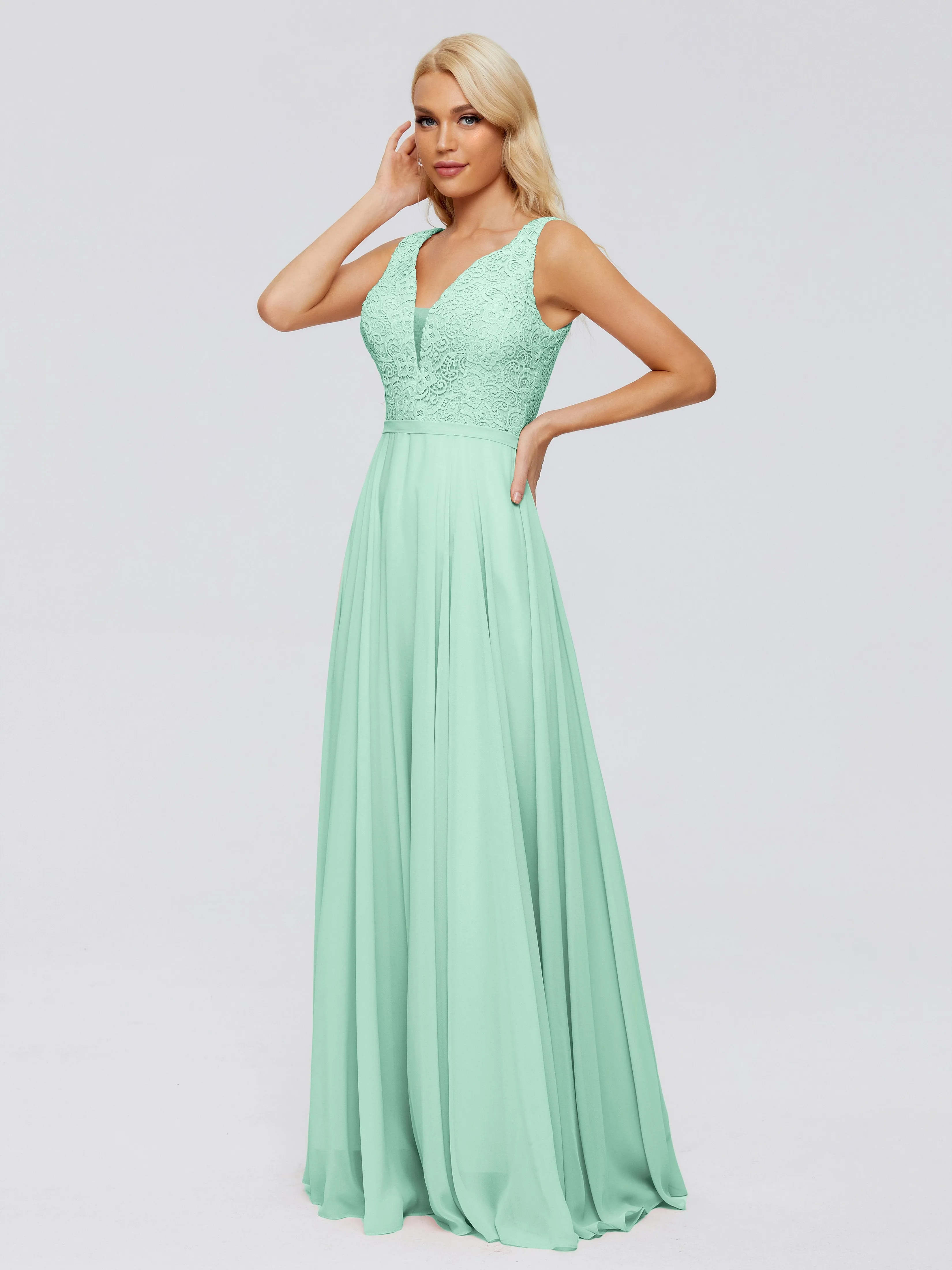 Eliza A-line V Neck Flowy Chiffon Bridesmaid Dresses