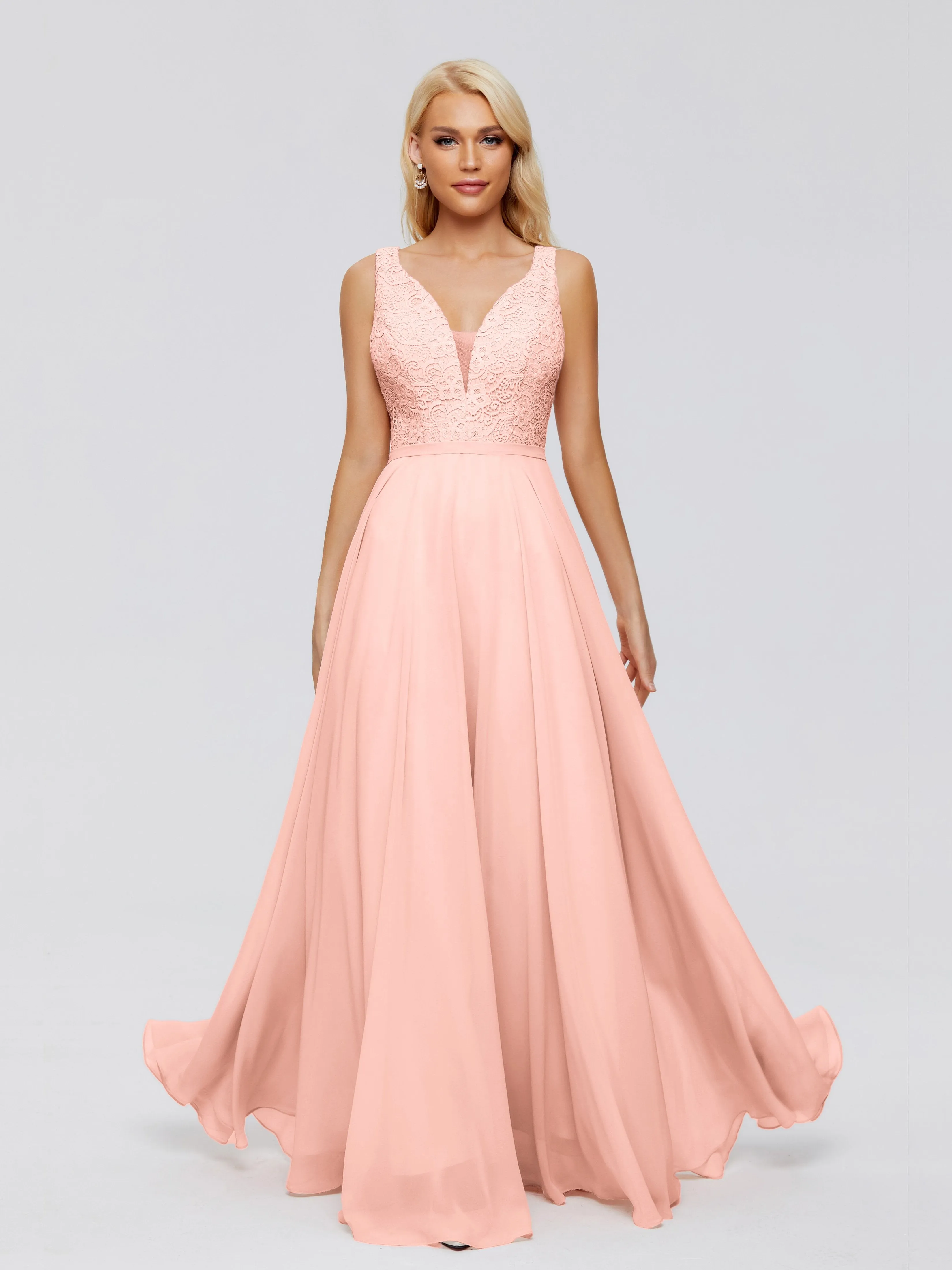 Eliza A-line V Neck Flowy Chiffon Bridesmaid Dresses