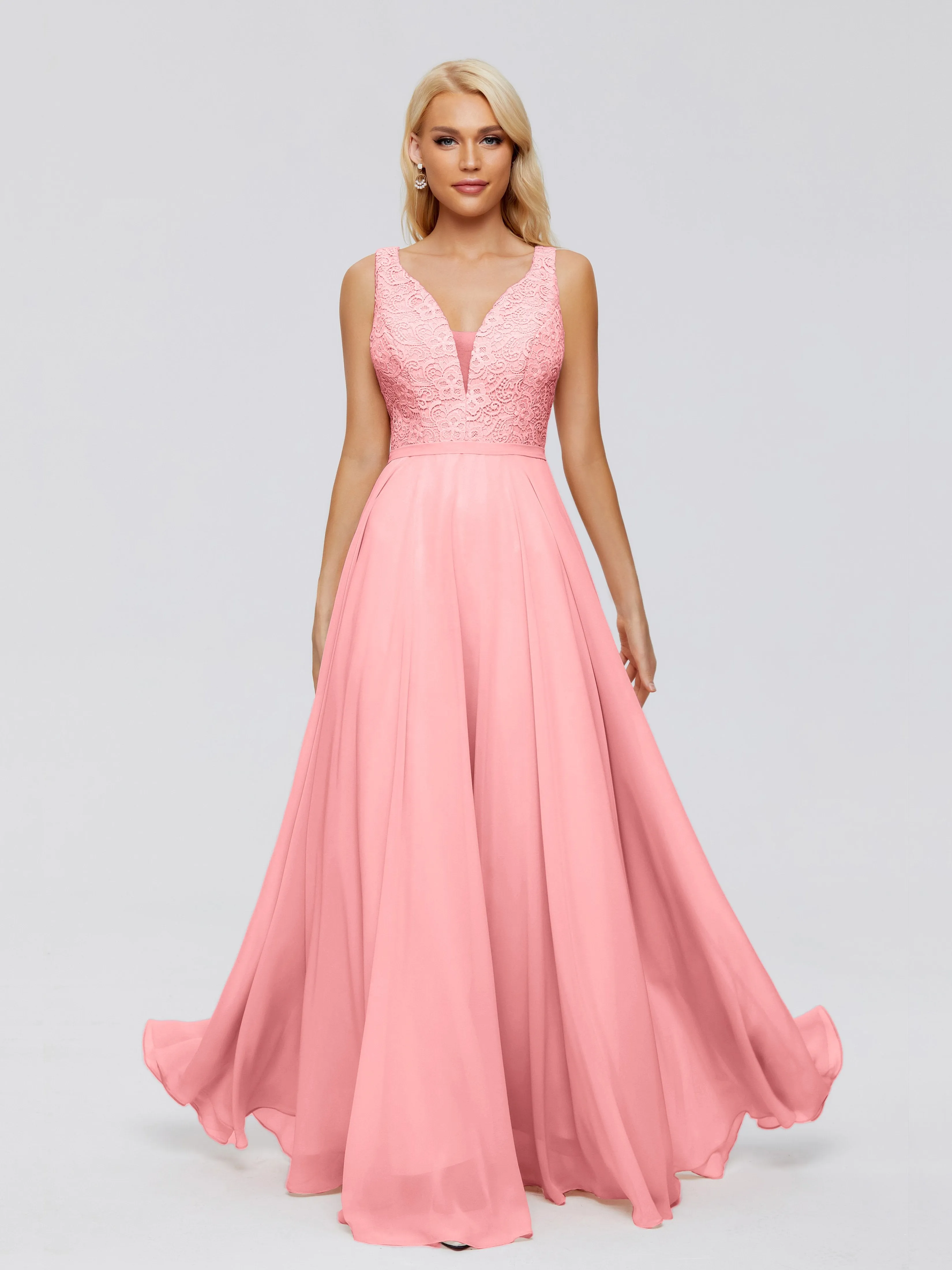 Eliza A-line V Neck Flowy Chiffon Bridesmaid Dresses