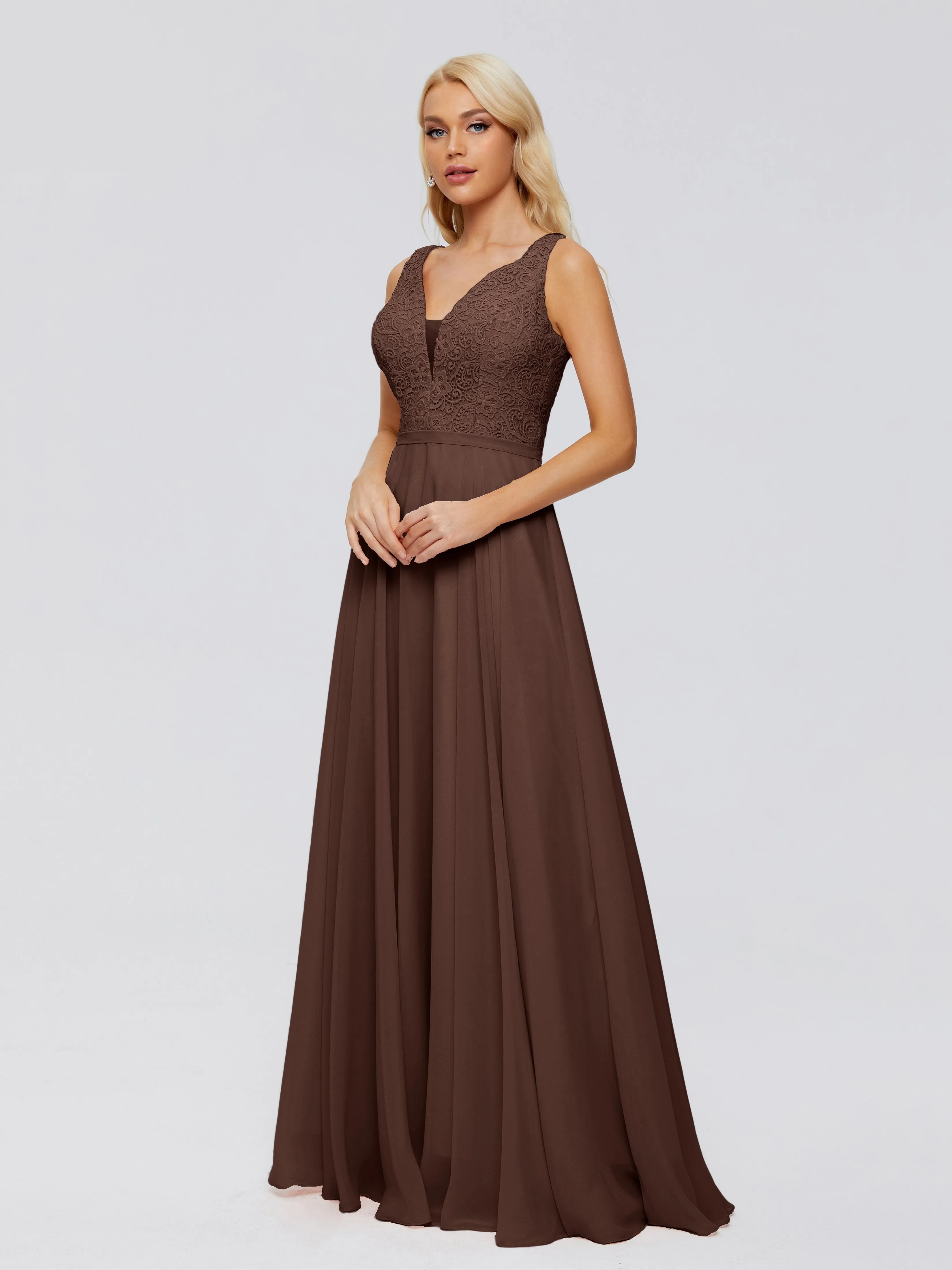 Eliza A-line V Neck Flowy Chiffon Bridesmaid Dresses