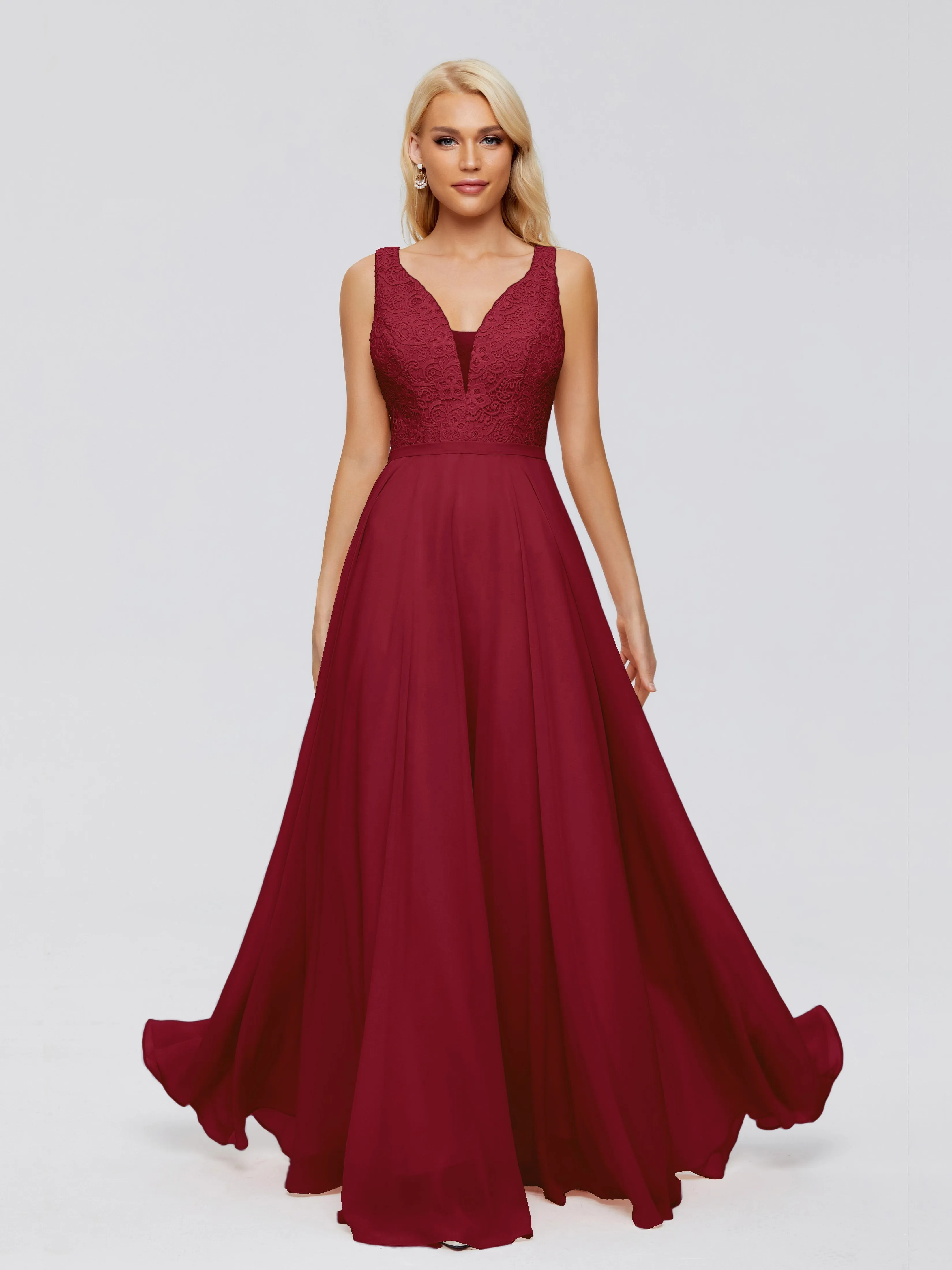 Eliza A-line V Neck Flowy Chiffon Bridesmaid Dresses