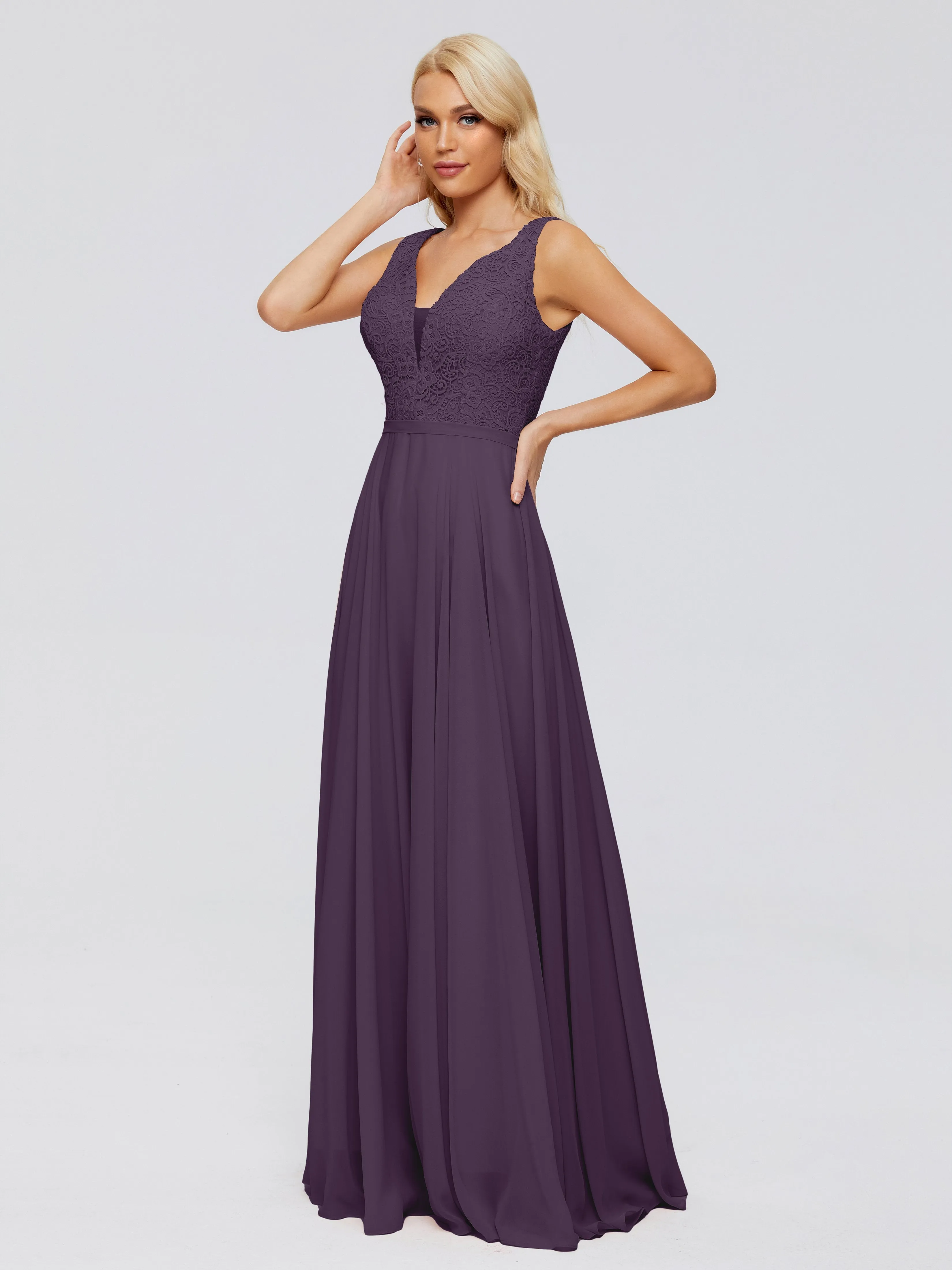 Eliza A-line V Neck Flowy Chiffon Bridesmaid Dresses