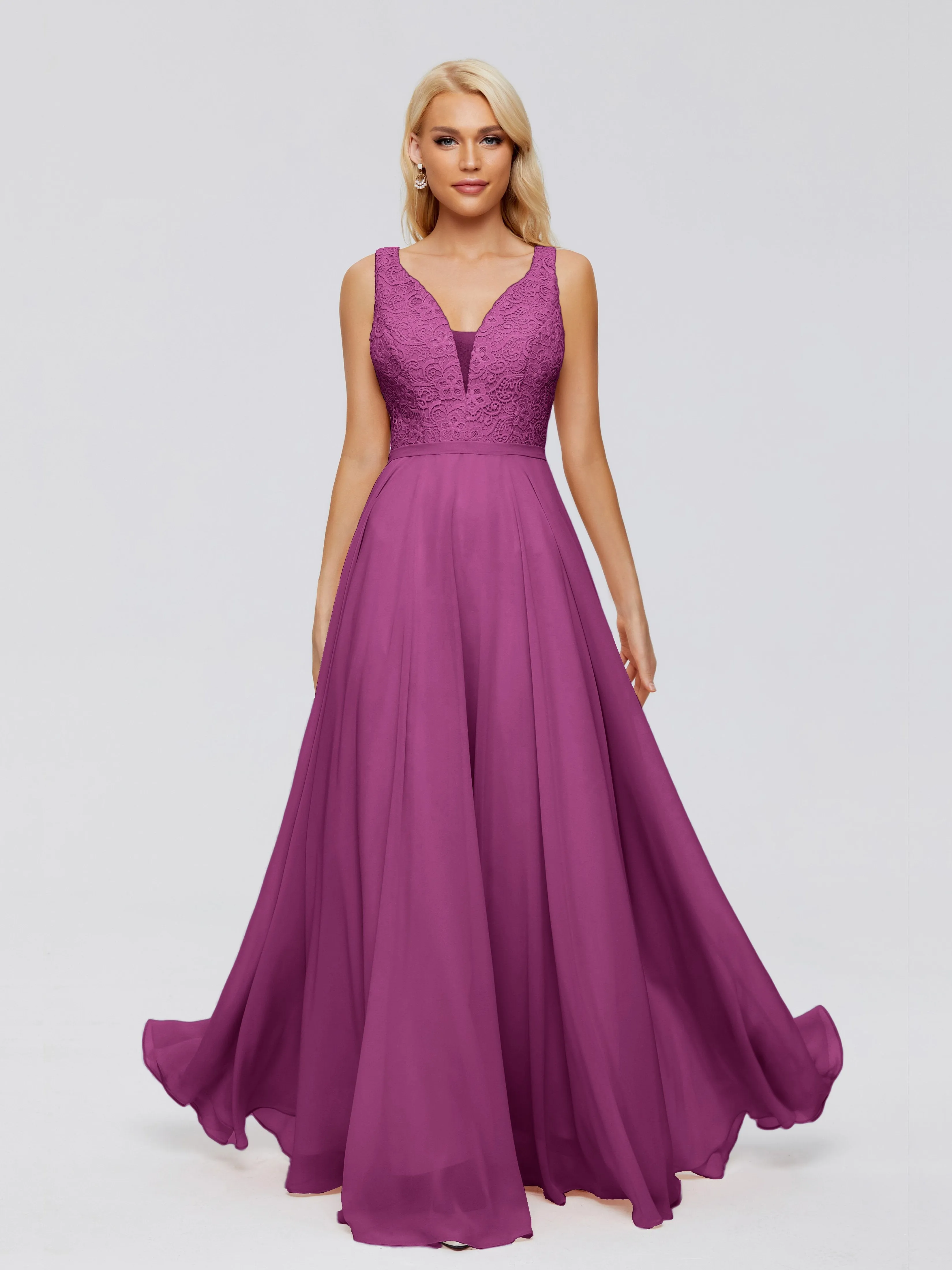 Eliza A-line V Neck Flowy Chiffon Bridesmaid Dresses