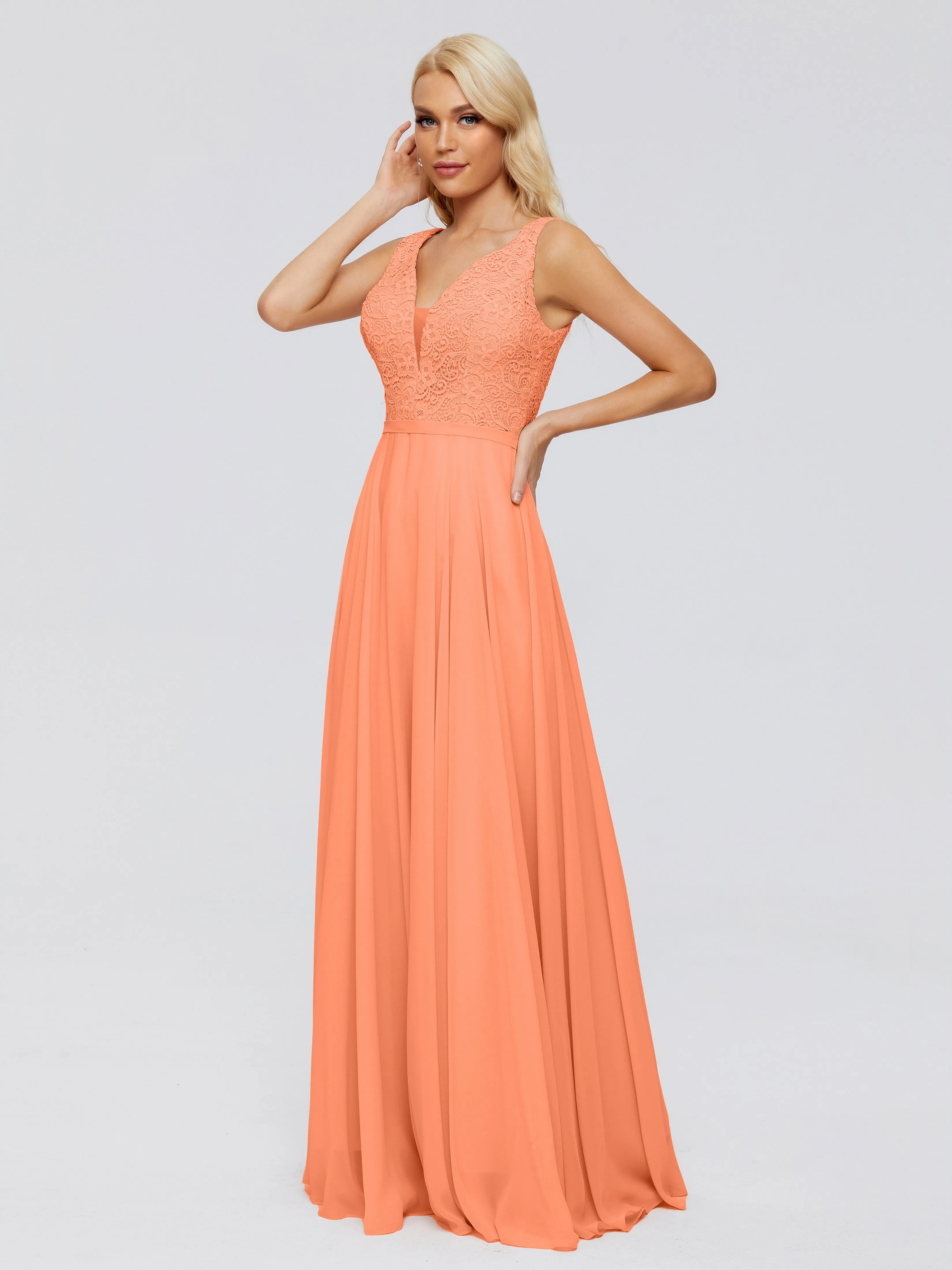 Eliza A-line V Neck Flowy Chiffon Bridesmaid Dresses