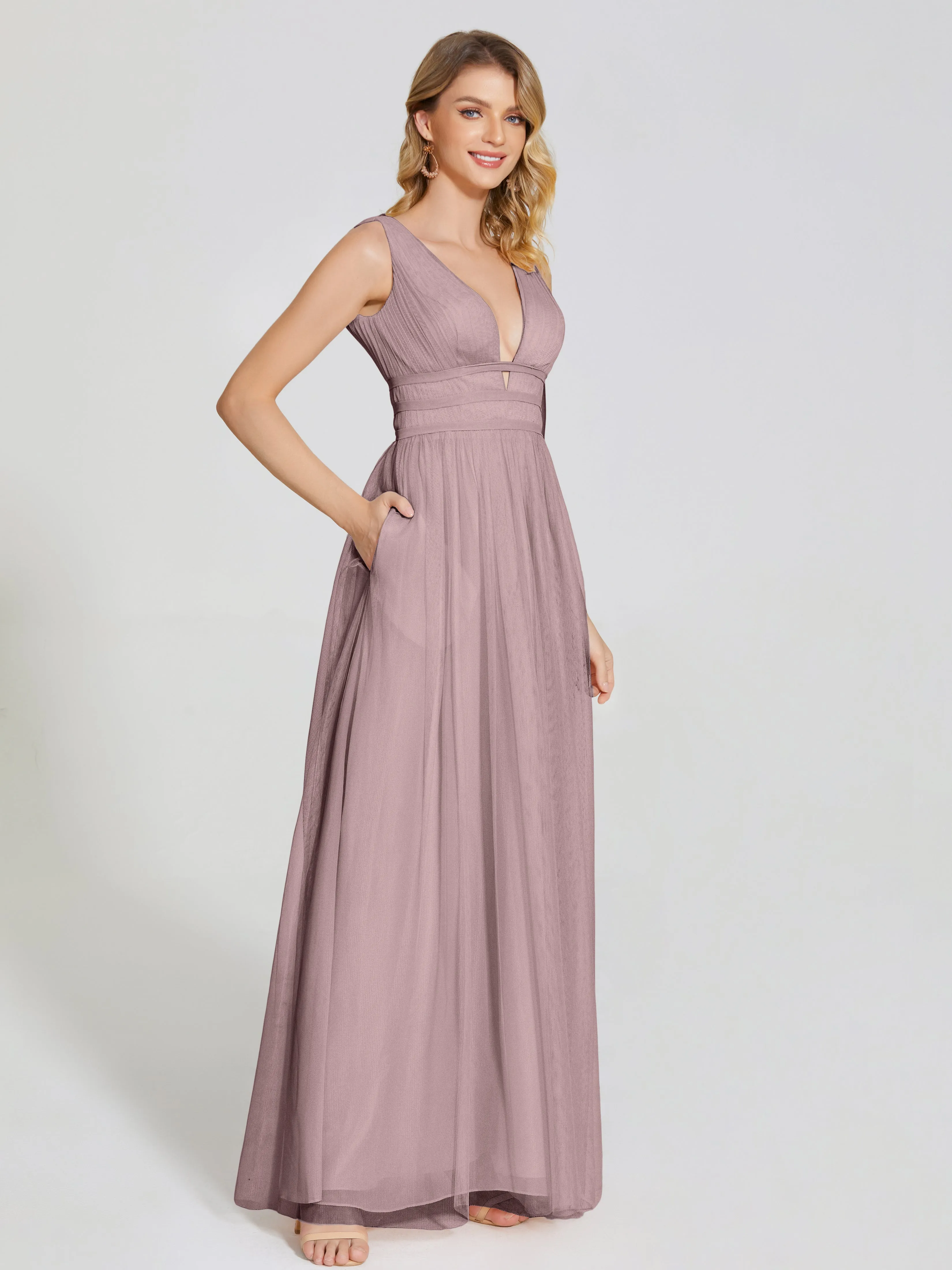 Elliana Flowy V-neck Tulle Bridesmaid Dresses