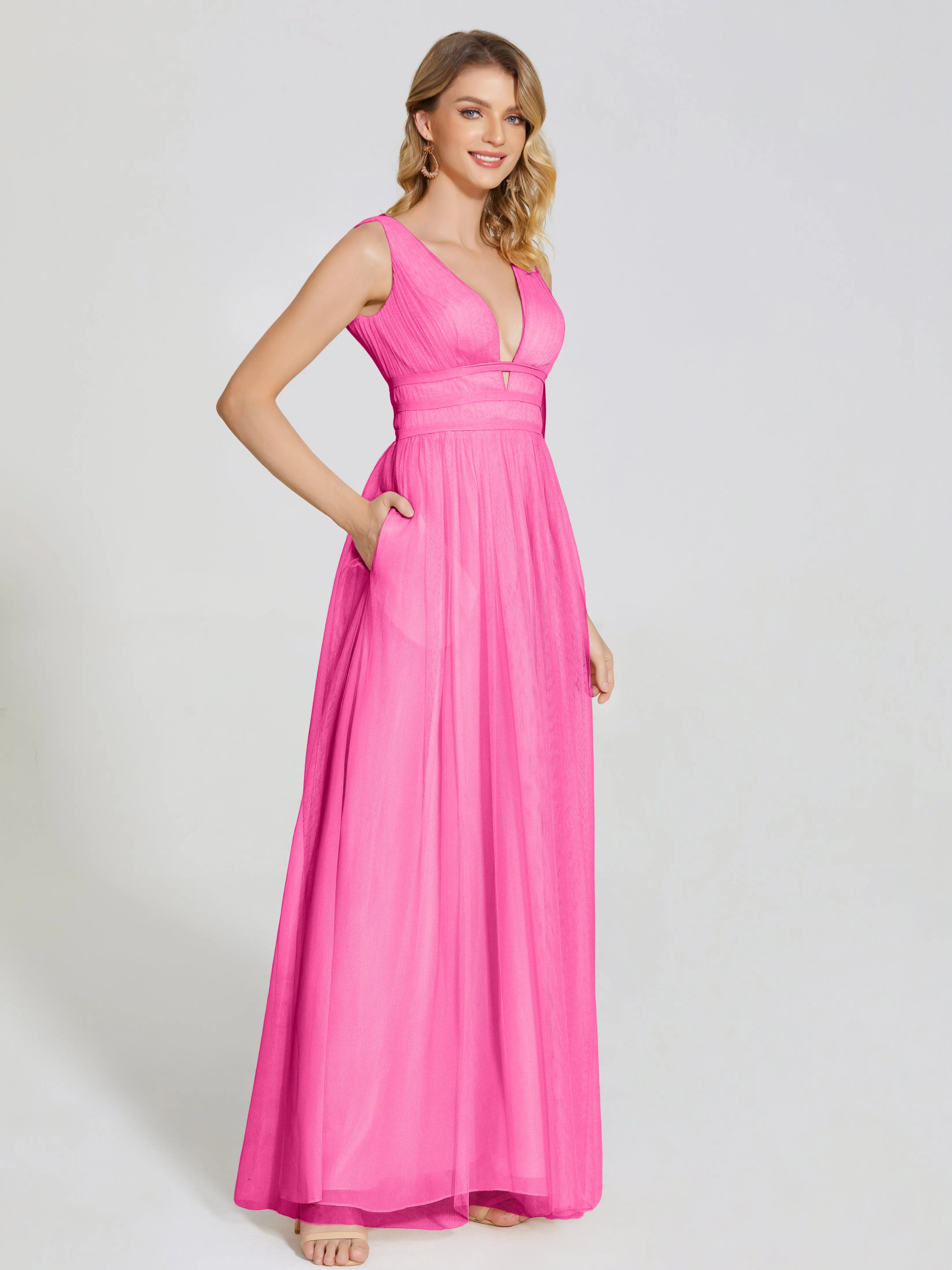 Elliana Flowy V-neck Tulle Bridesmaid Dresses