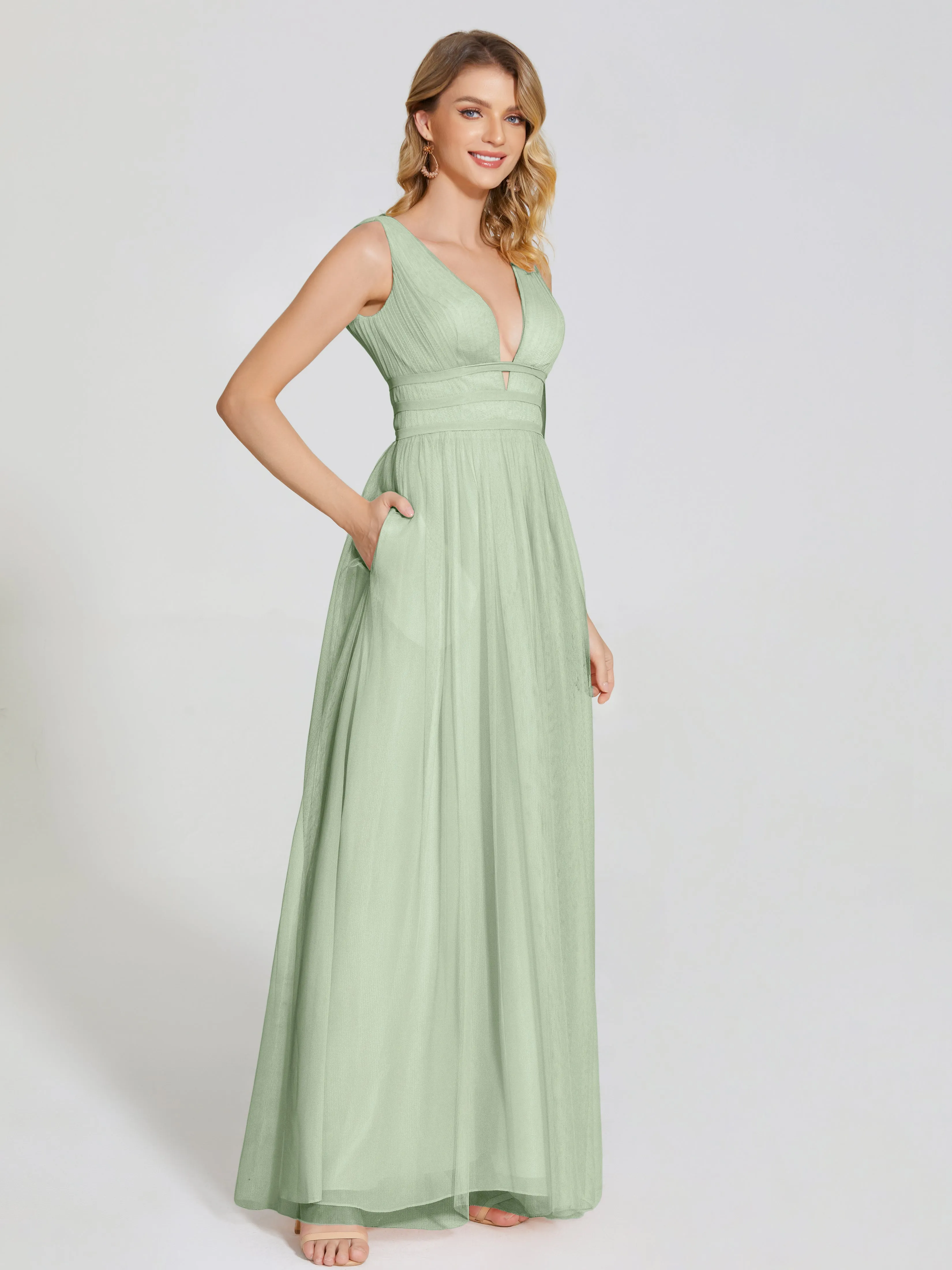 Elliana Flowy V-neck Tulle Bridesmaid Dresses