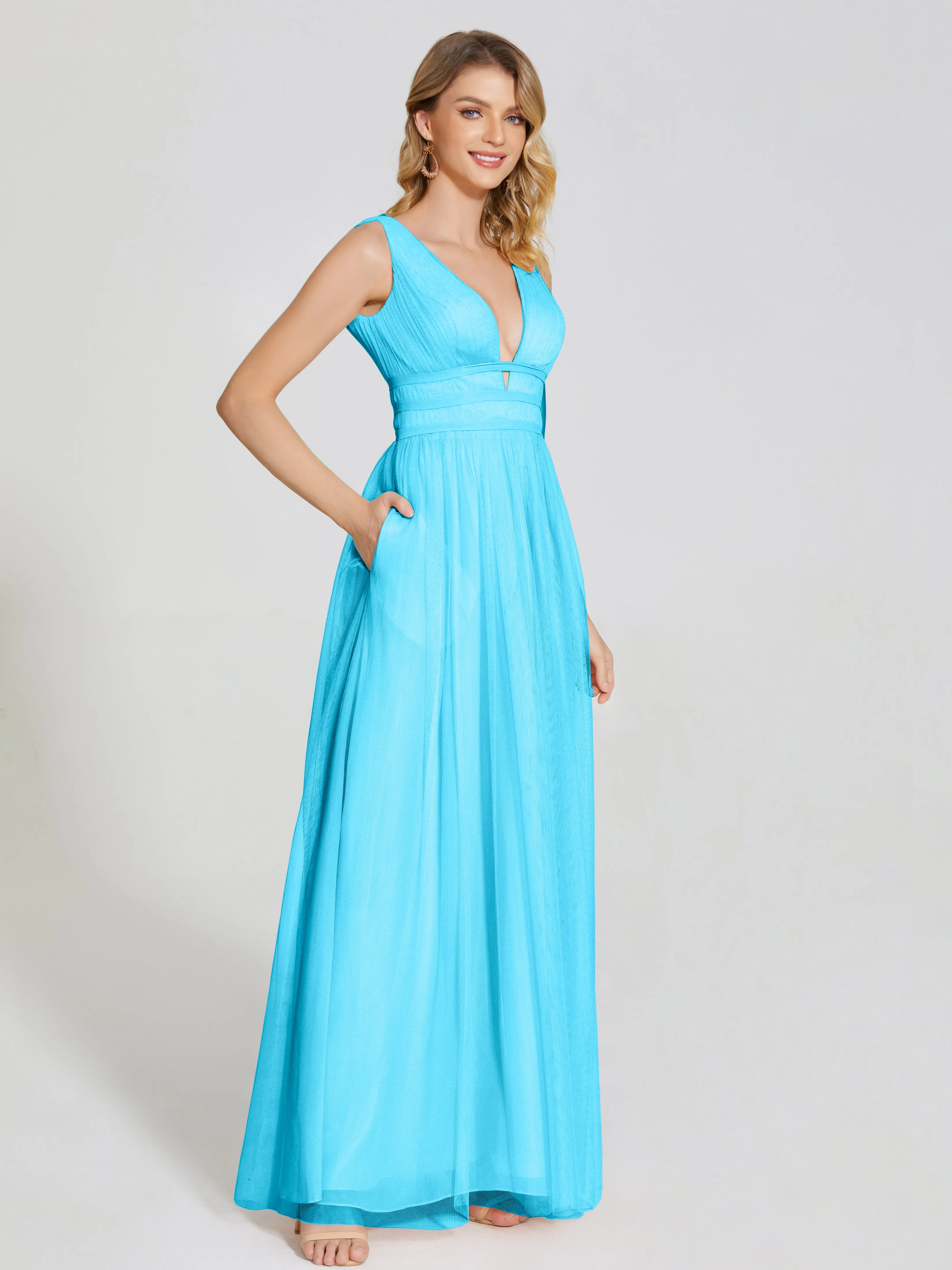 Elliana Flowy V-neck Tulle Bridesmaid Dresses