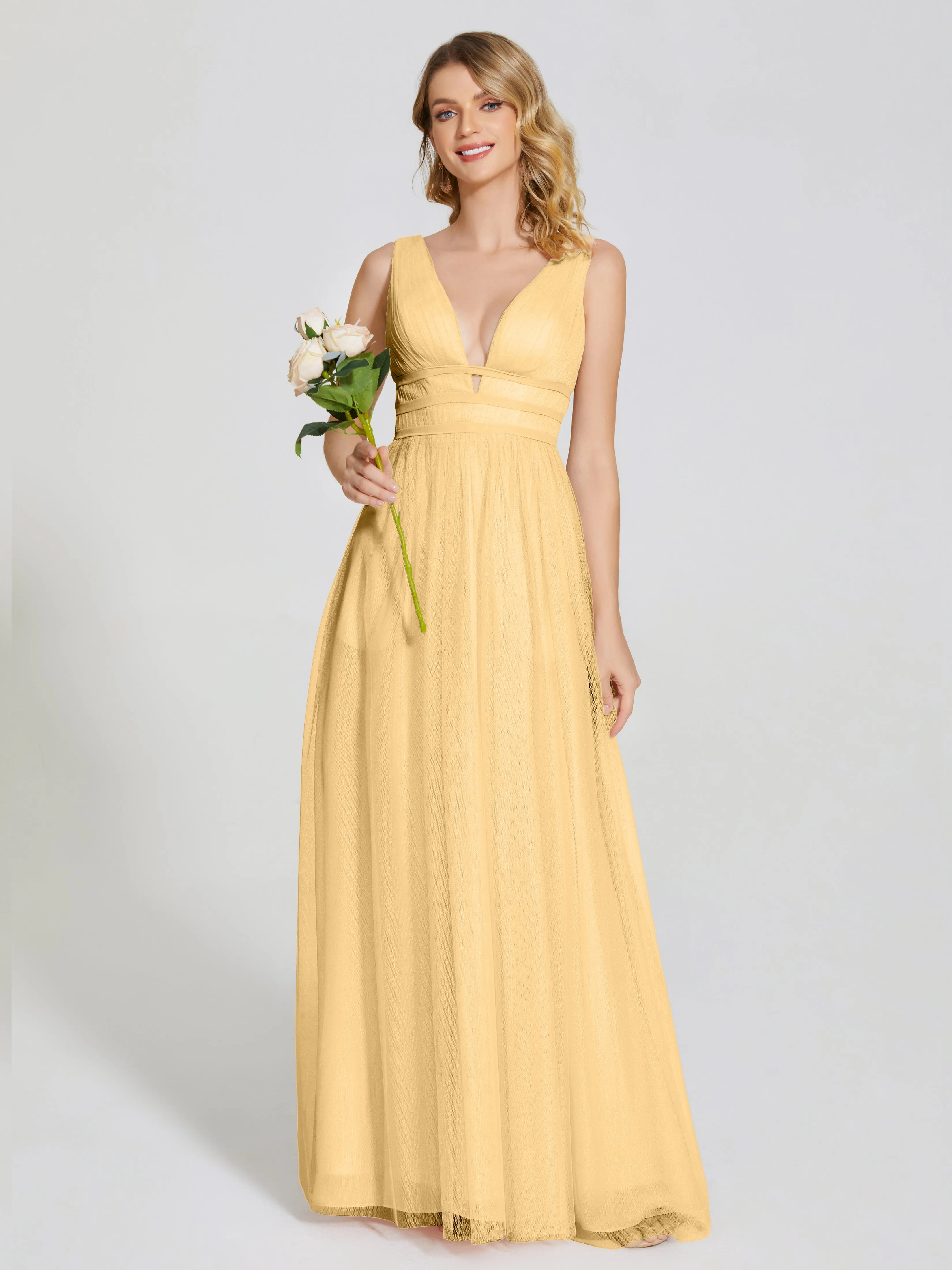 Elliana Flowy V-neck Tulle Bridesmaid Dresses