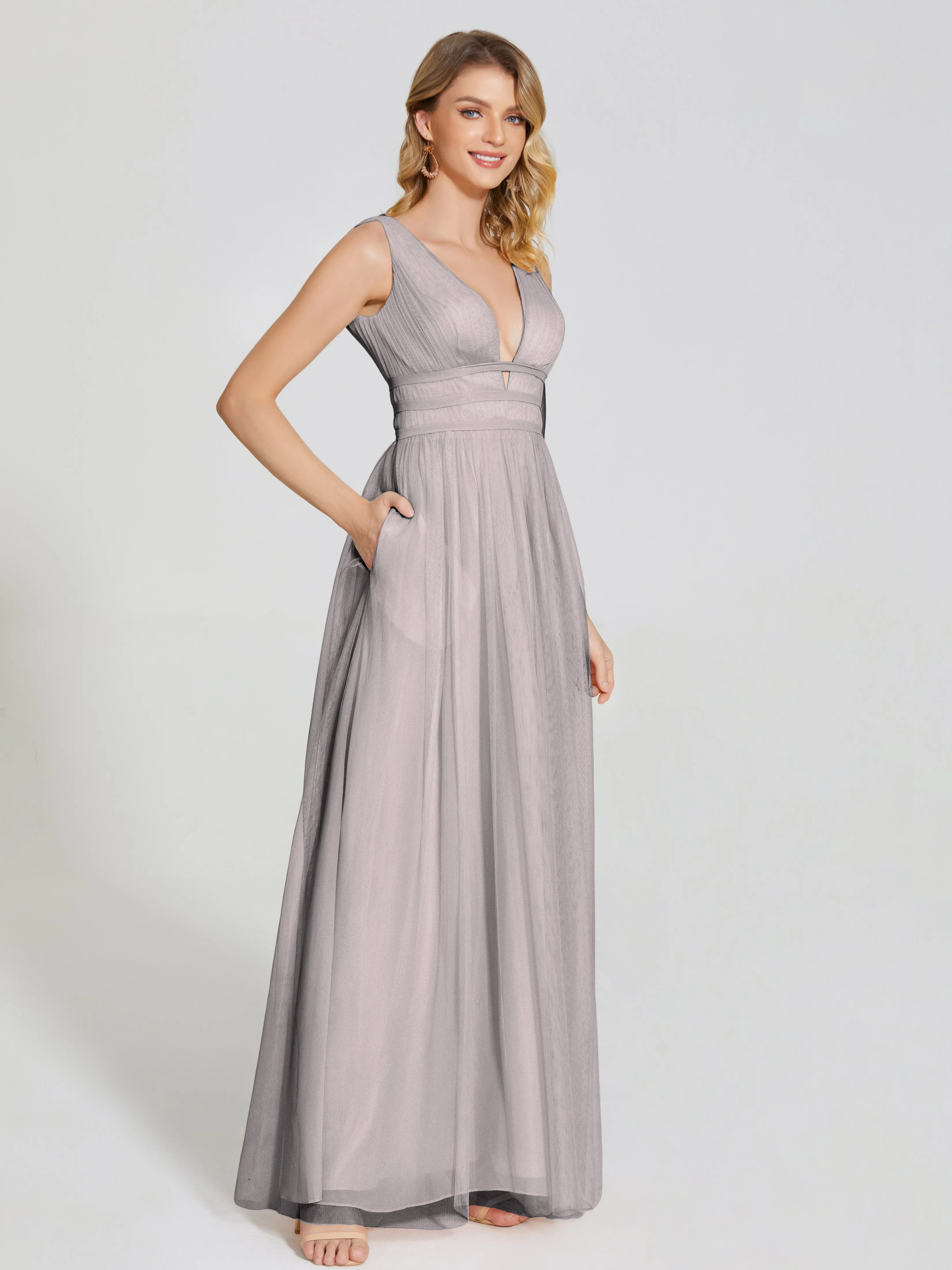 Elliana Flowy V-neck Tulle Bridesmaid Dresses