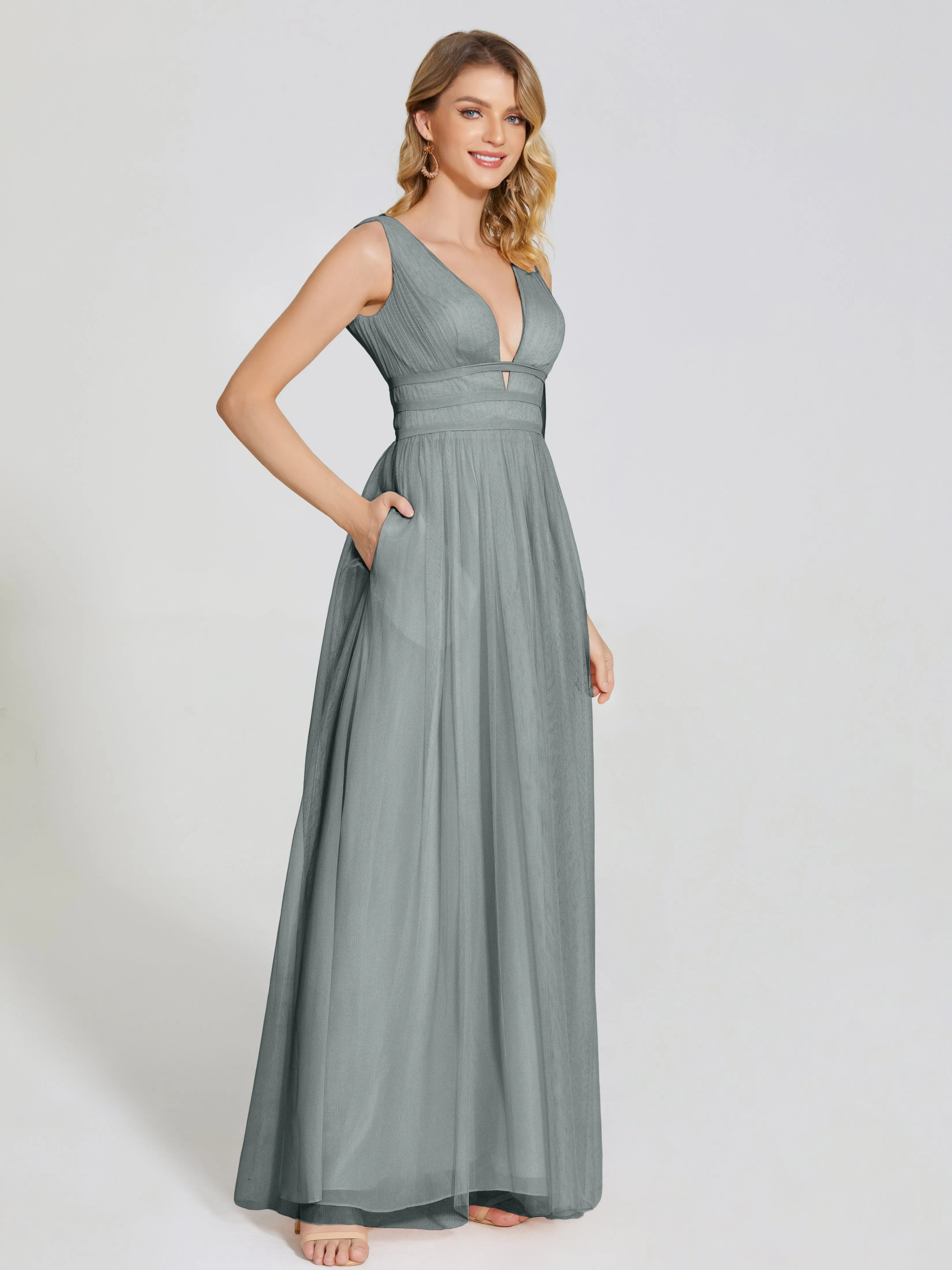 Elliana Flowy V-neck Tulle Bridesmaid Dresses