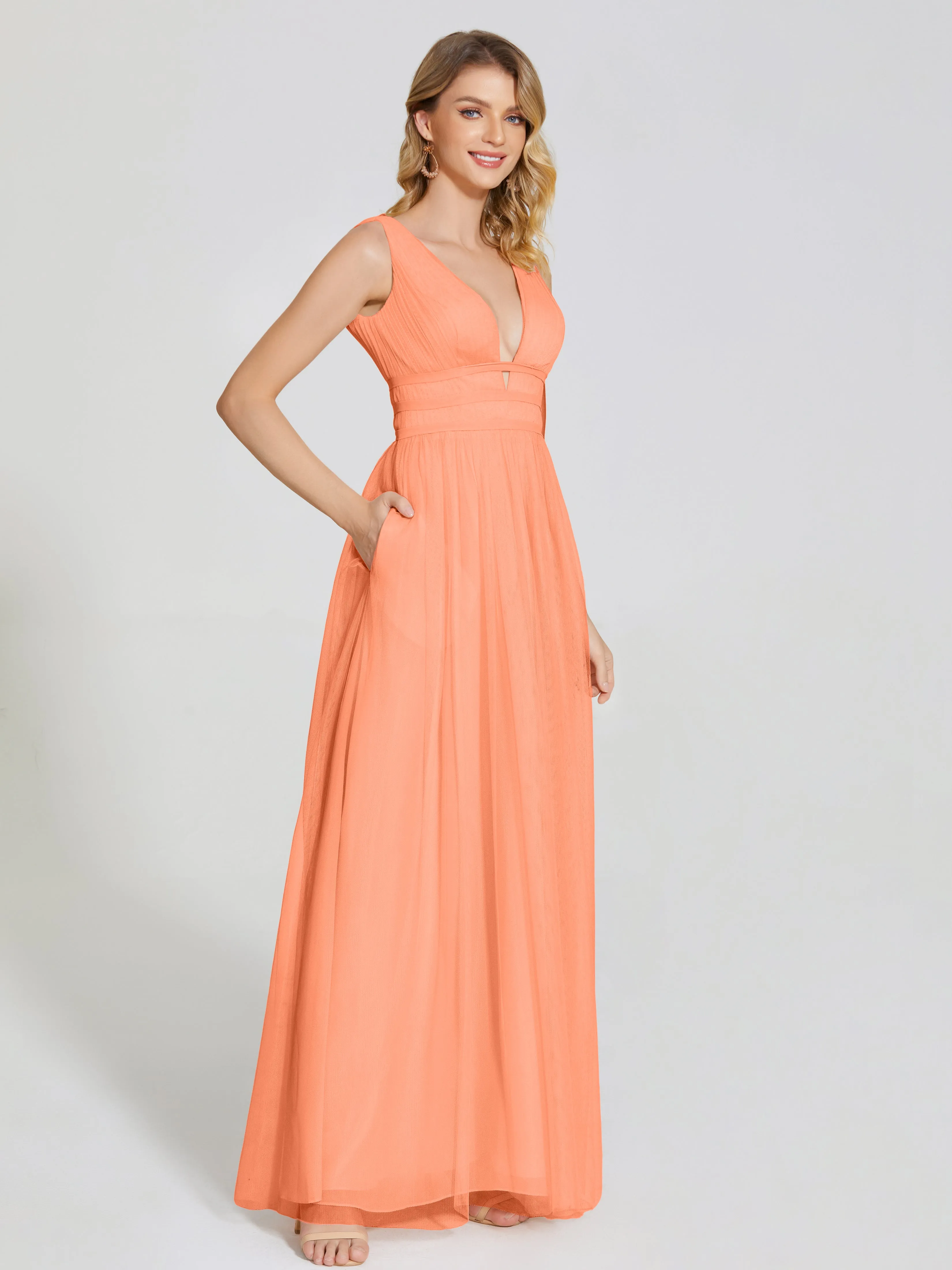 Elliana Flowy V-neck Tulle Bridesmaid Dresses