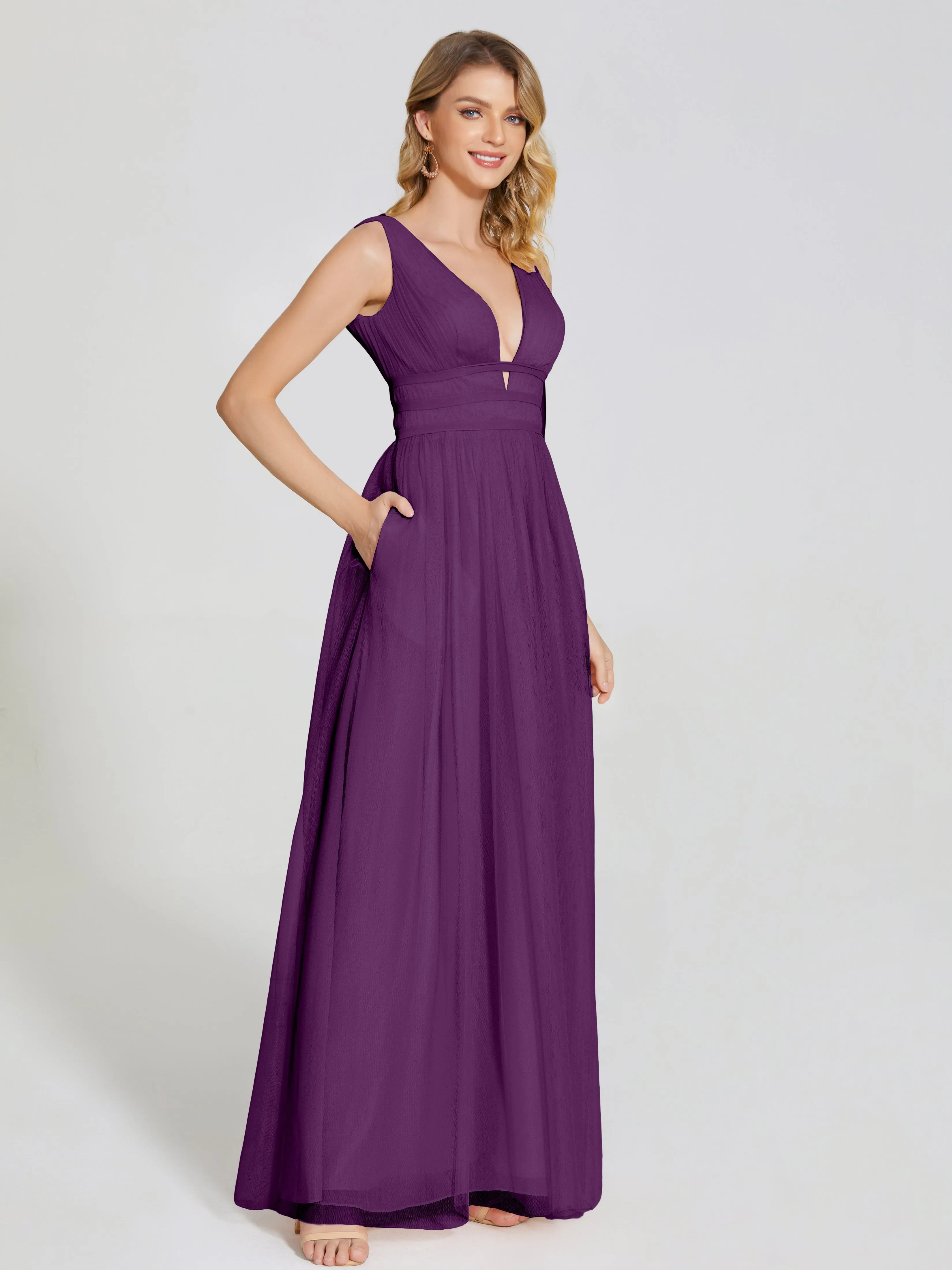 Elliana Flowy V-neck Tulle Bridesmaid Dresses