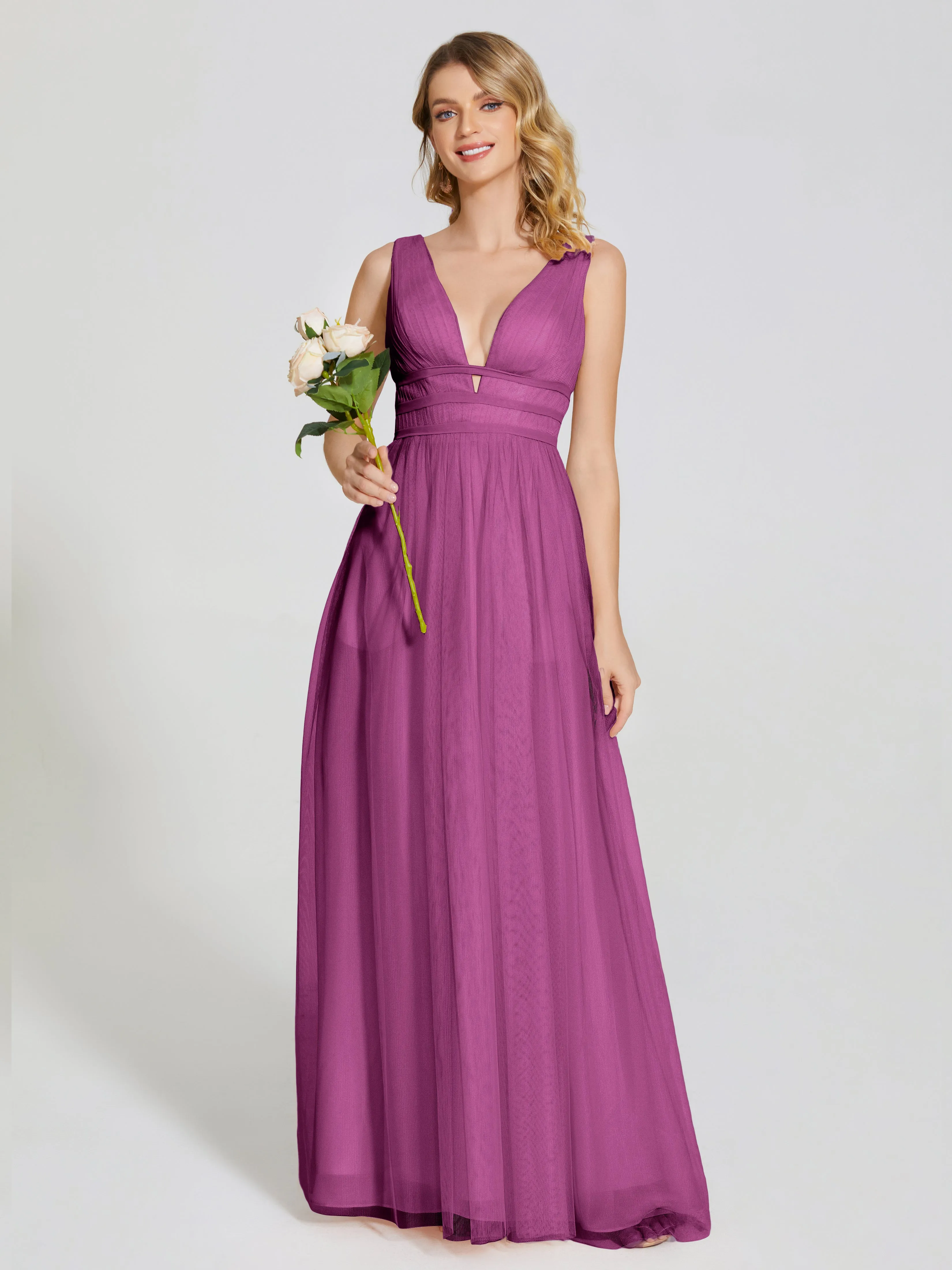 Elliana Flowy V-neck Tulle Bridesmaid Dresses