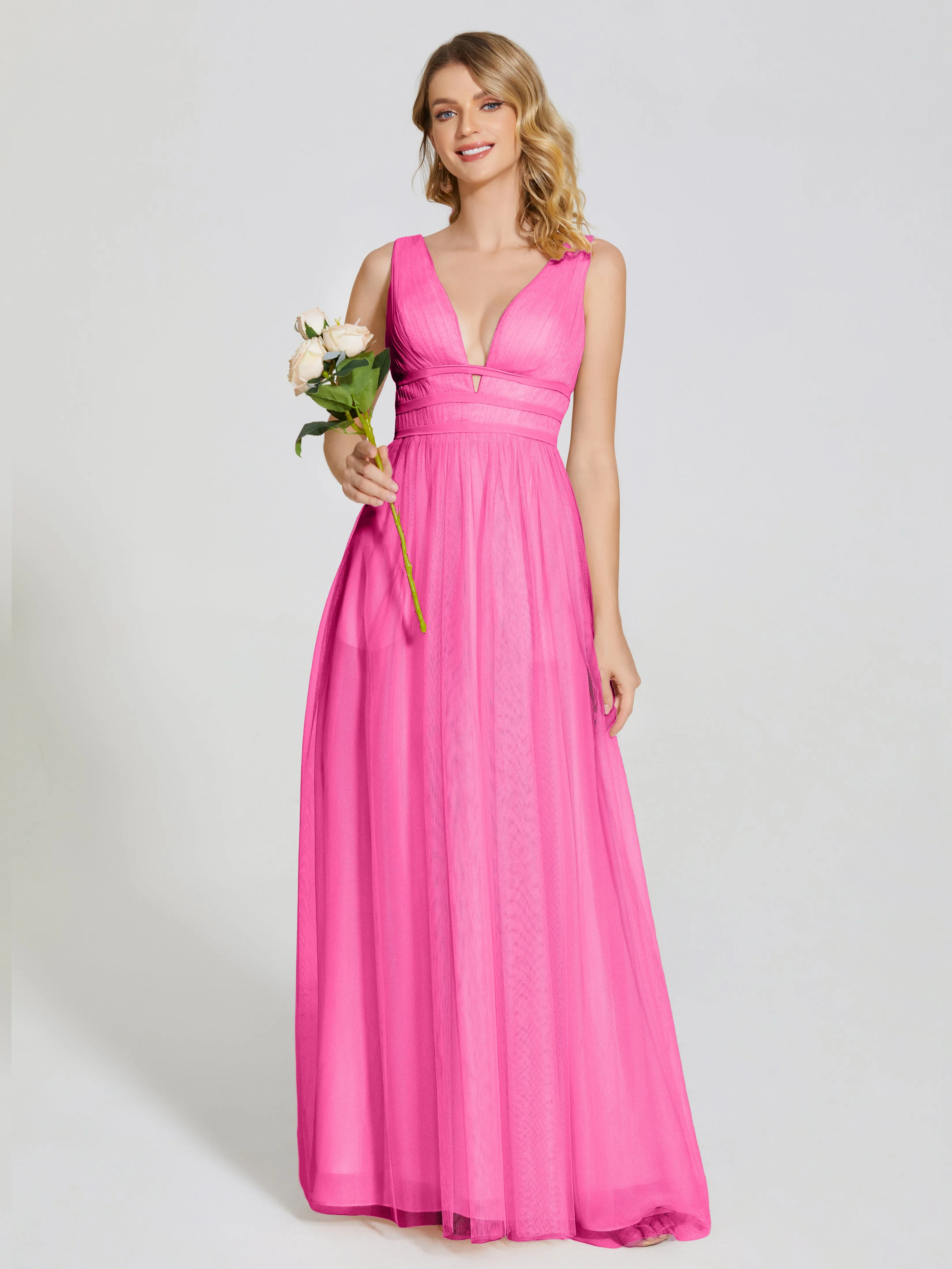 Elliana Flowy V-neck Tulle Bridesmaid Dresses