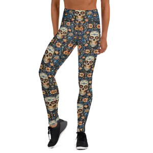 Festival Blue Sugar Skull Yoga Pants