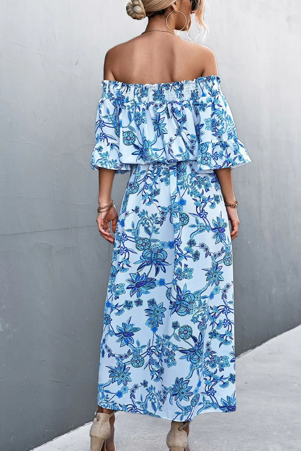 Floral Off-Shoulder Front Split Dress