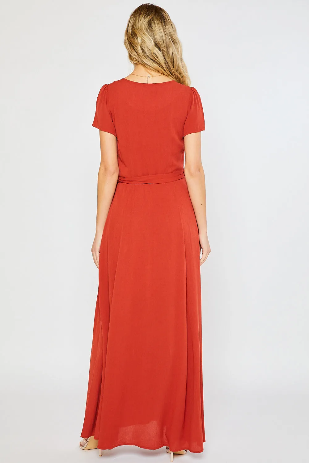 FLOWY MAXI WRAP DRESS - Terracotta