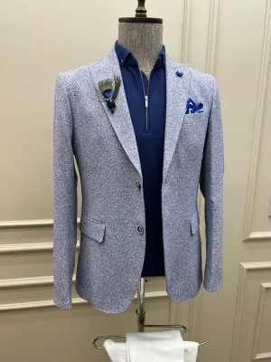 Giovanni Mannelli Slim Fit Dot Detailed Blue Blazer