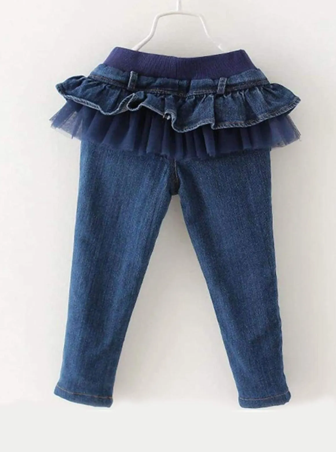 Girls Ruffled Tutu Knee Patch Jeans