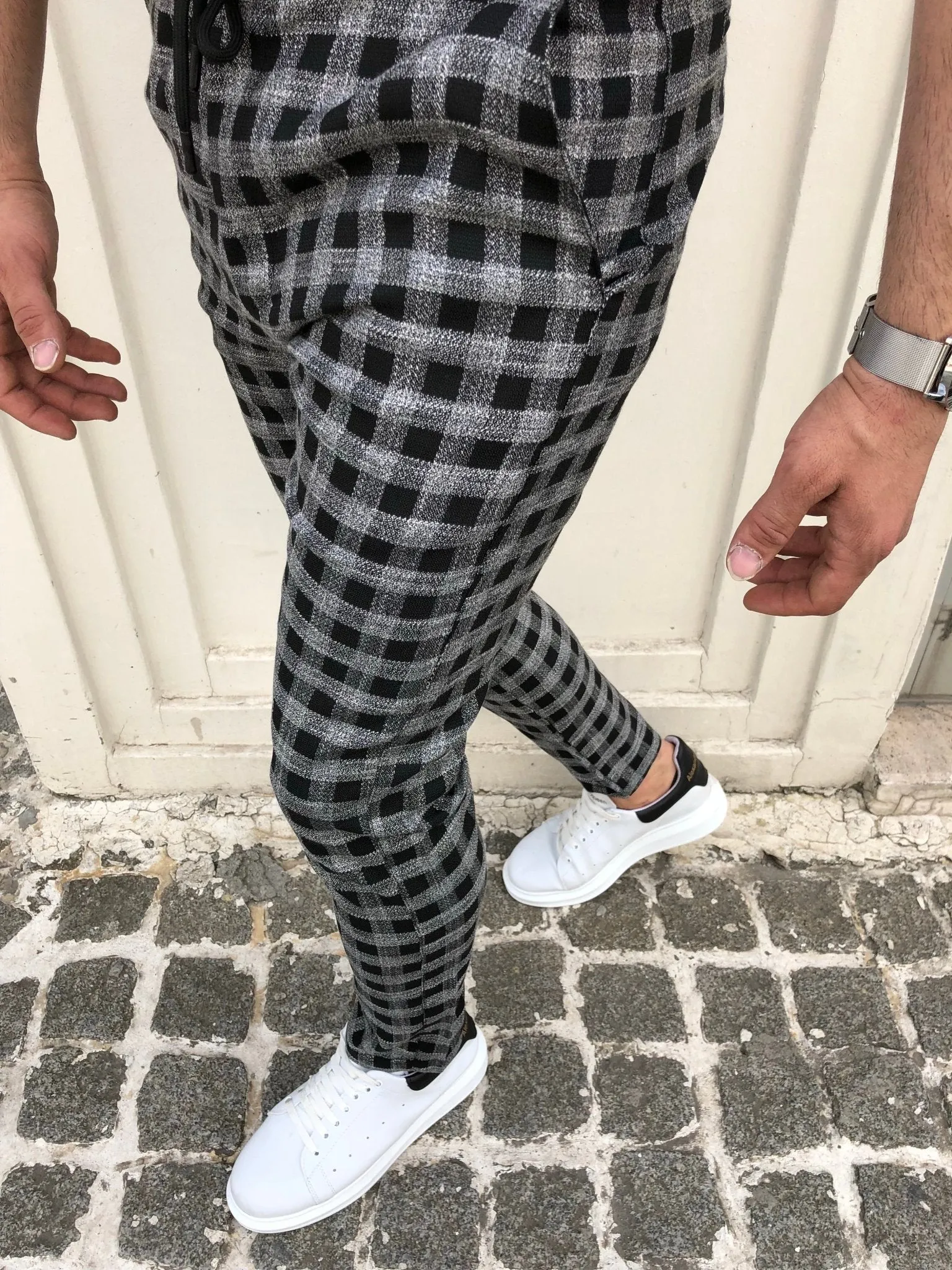 Gray Checkered Banding Slim Fit Casual Mens Pant DJ166 Mens Pant