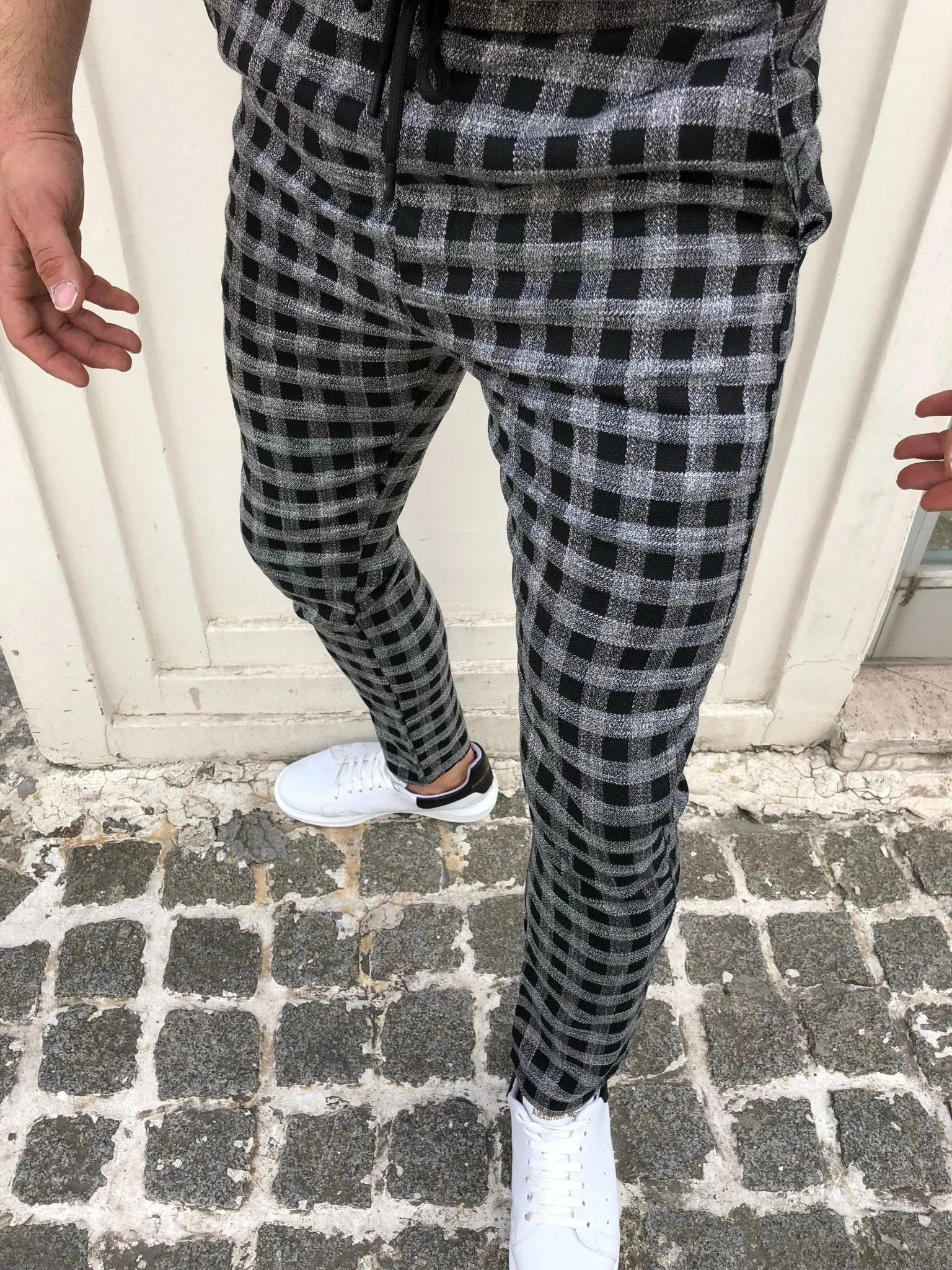 Gray Checkered Banding Slim Fit Casual Mens Pant DJ166 Mens Pant